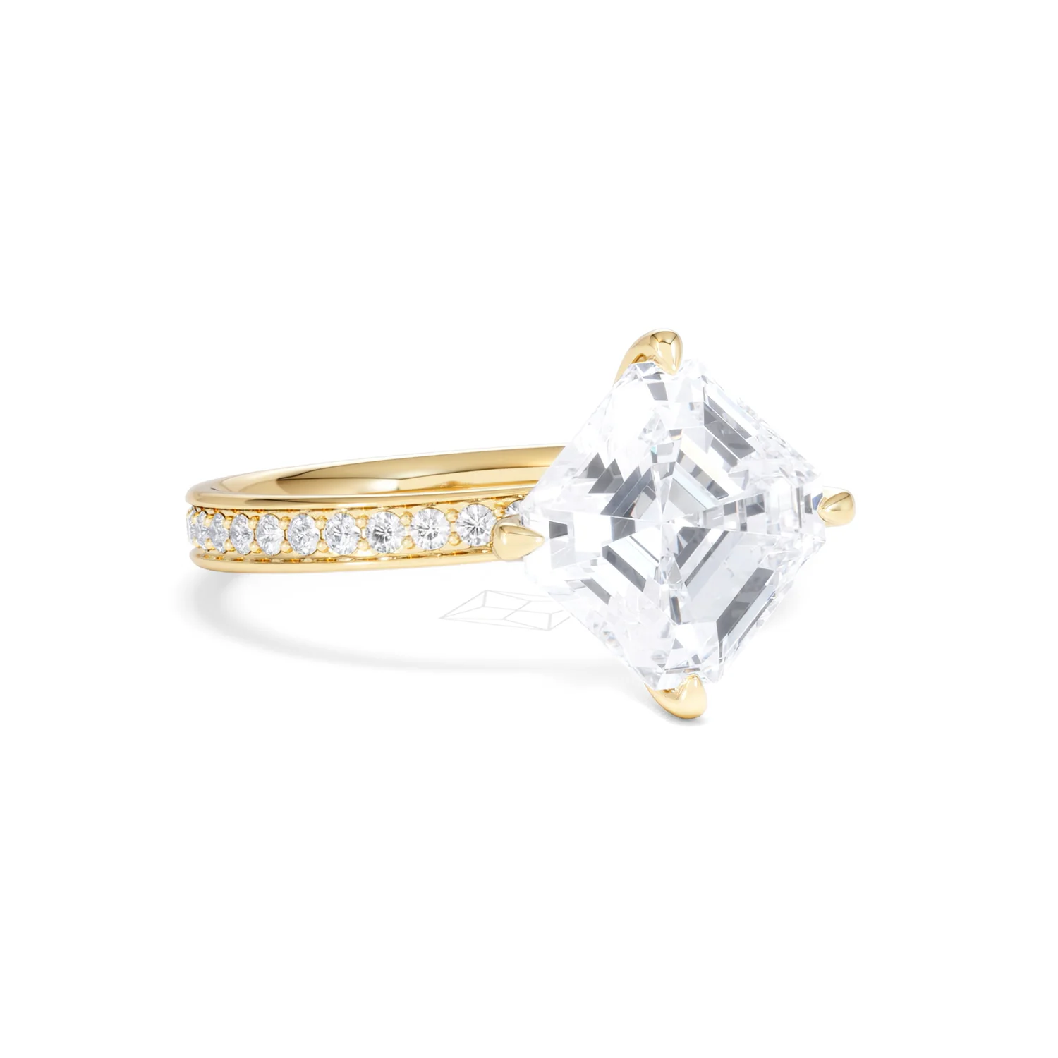 Origin Twist 3.00ct Asscher Cut Lab Diamond Solitaire Engagement Ring with Side Stones in 18K Yellow Gold - Image 12