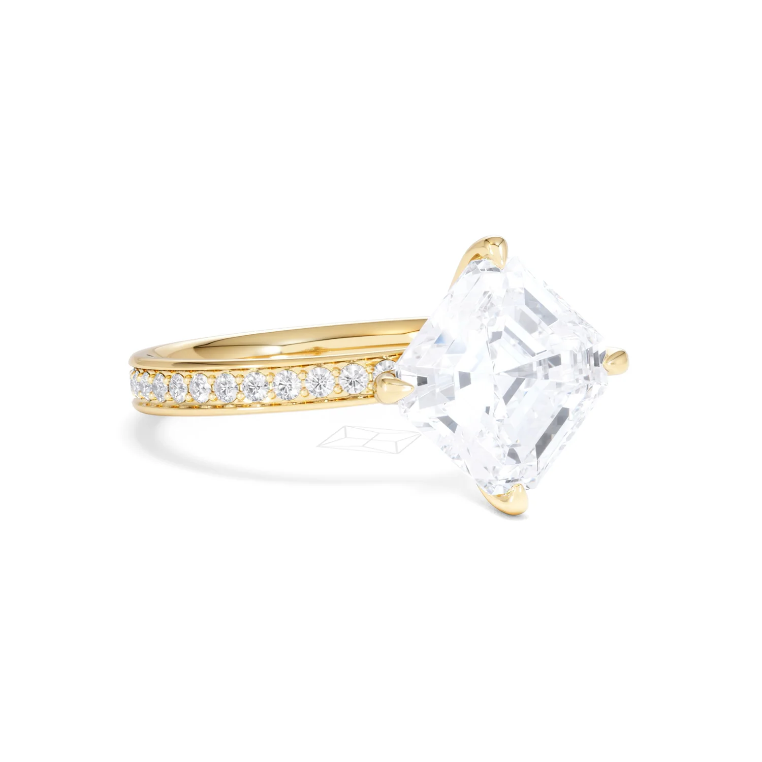 Origin Twist 3.00ct Asscher Cut Lab Diamond Solitaire Engagement Ring with Side Stones in 18K Yellow Gold - Image 13