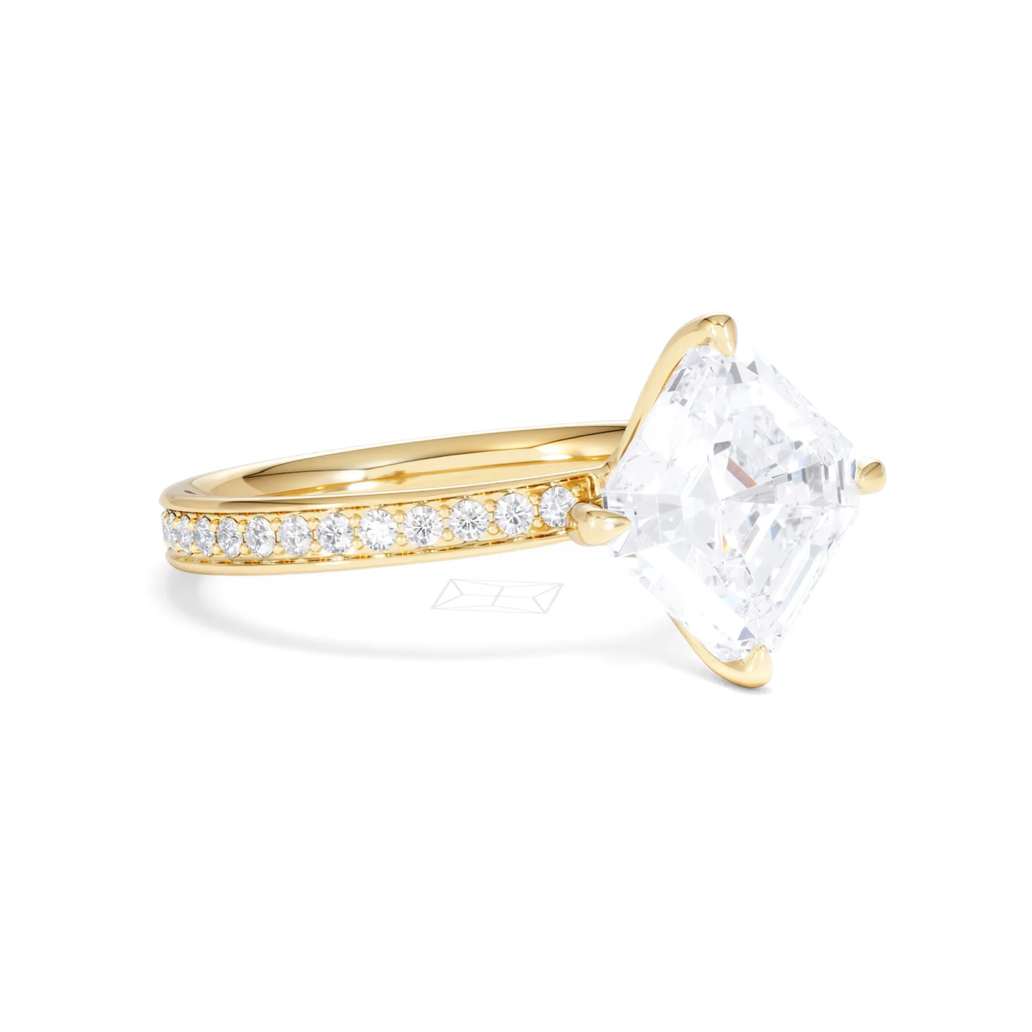Origin Twist 3.00ct Asscher Cut Lab Diamond Solitaire Engagement Ring with Side Stones in 18K Yellow Gold - Image 15