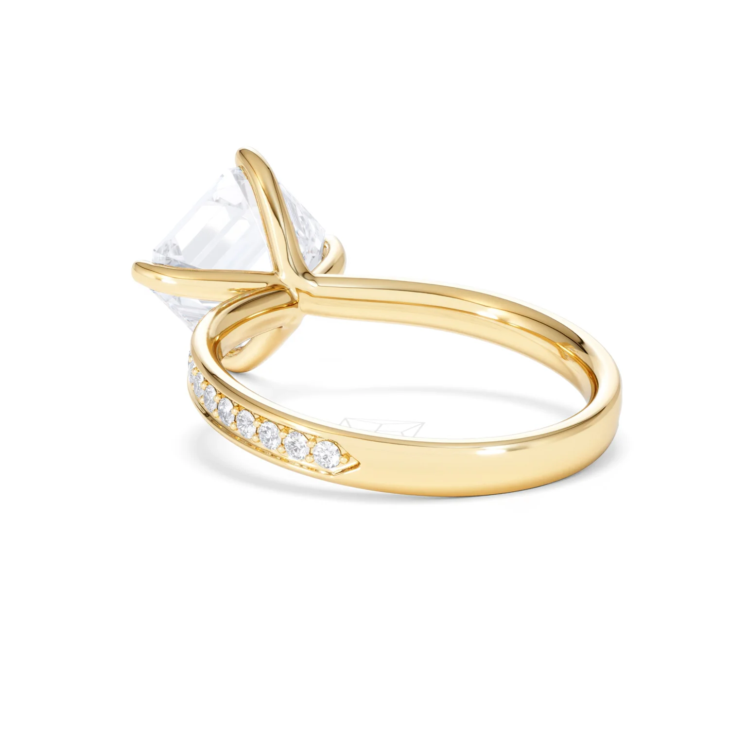 Origin Twist 3.00ct Asscher Cut Lab Diamond Solitaire Engagement Ring with Side Stones in 18K Yellow Gold - Image 54