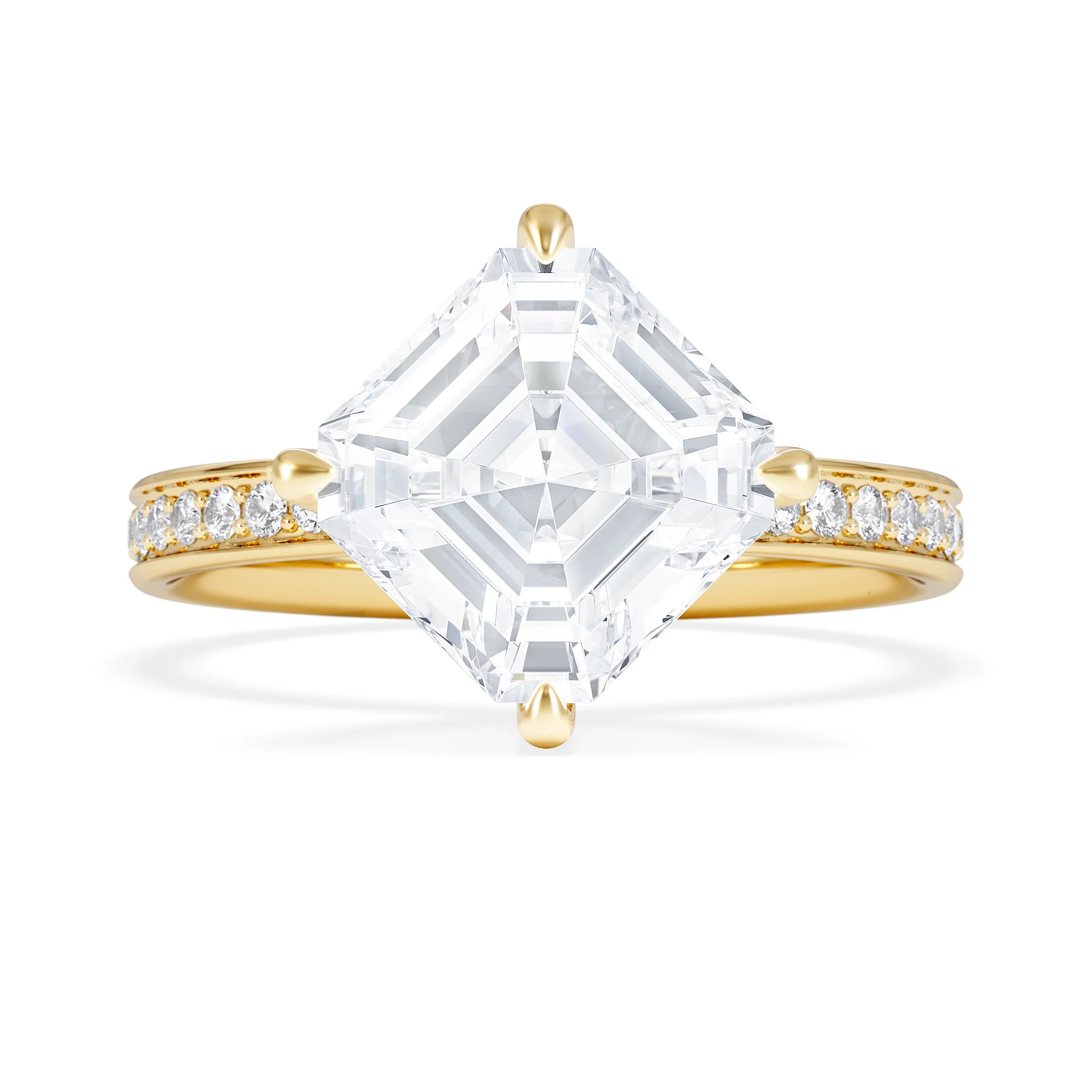 Origin Twist 3.00ct Asscher Cut Lab Diamond Solitaire Engagement Ring with Side Stones in 18K Yellow Gold - Image 6