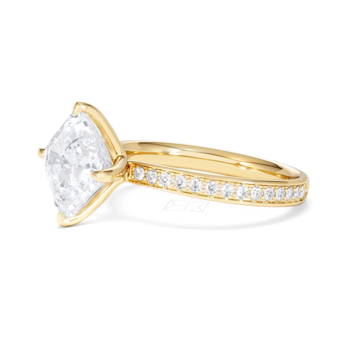 Origin Twist 3.00ct Asscher Cut Lab Diamond Solitaire Engagement Ring with Side Stones in 18K Yellow Gold - Image 74