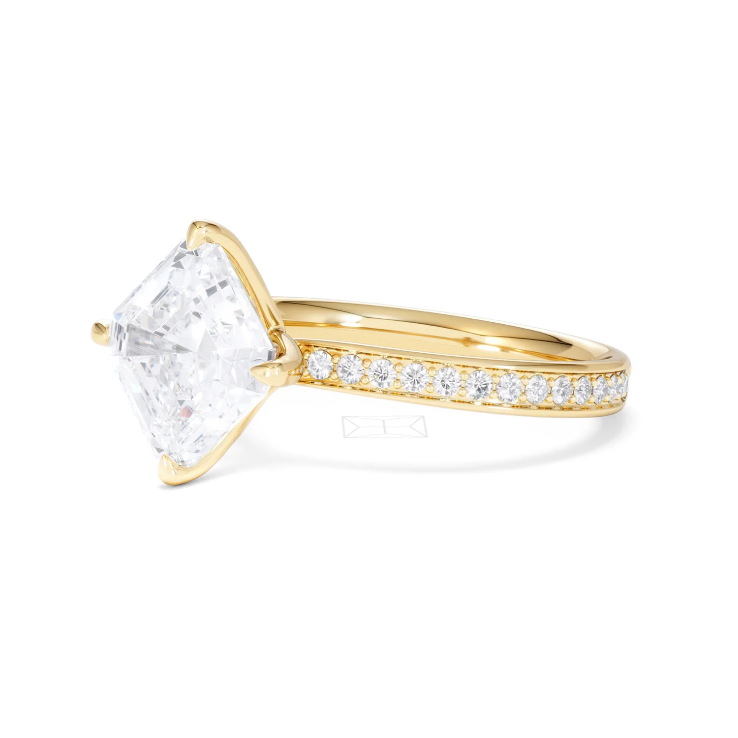 Origin Twist 3.00ct Asscher Cut Lab Diamond Solitaire Engagement Ring with Side Stones in 18K Yellow Gold - Image 77