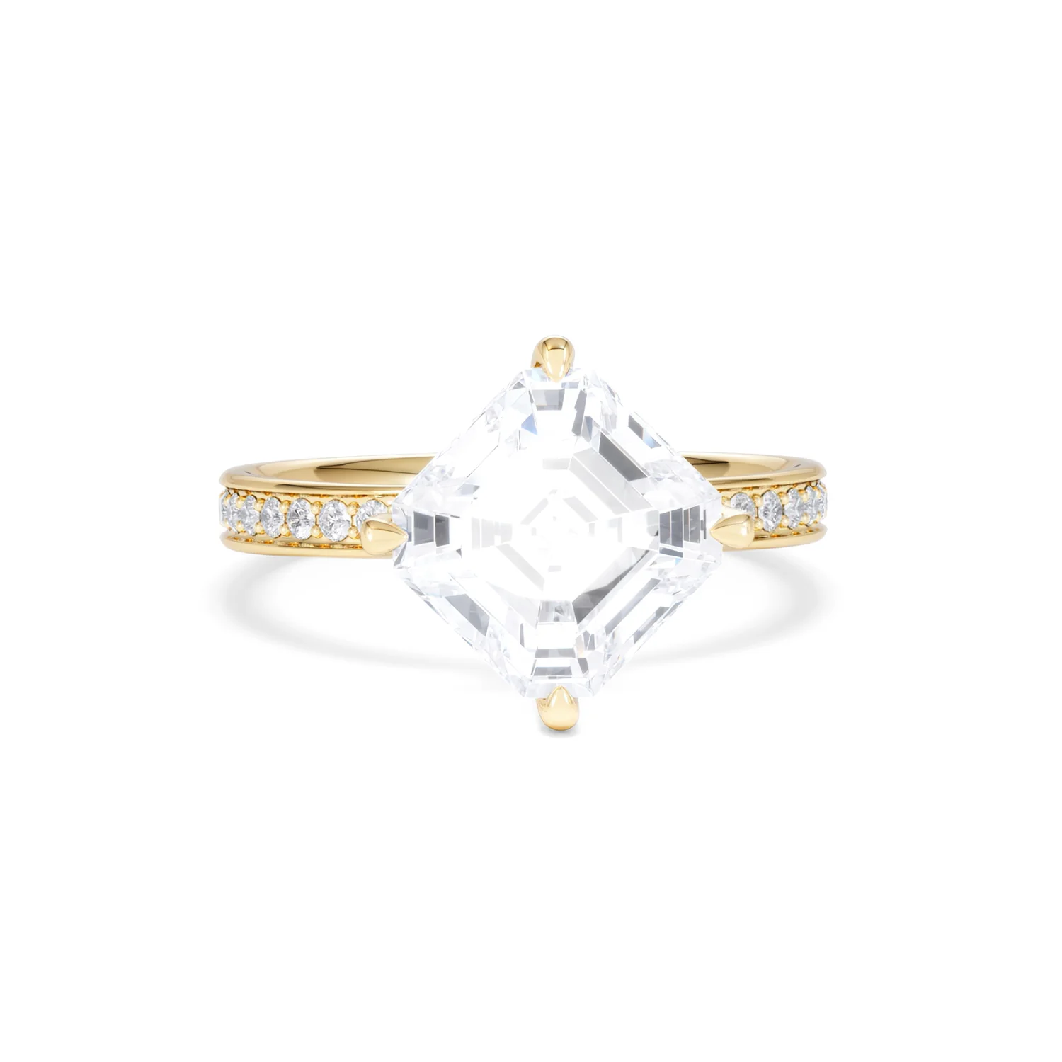 Origin Twist 3.00ct Asscher Cut Lab Diamond Solitaire Engagement Ring with Side Stones in 18K Yellow Gold - Image 8