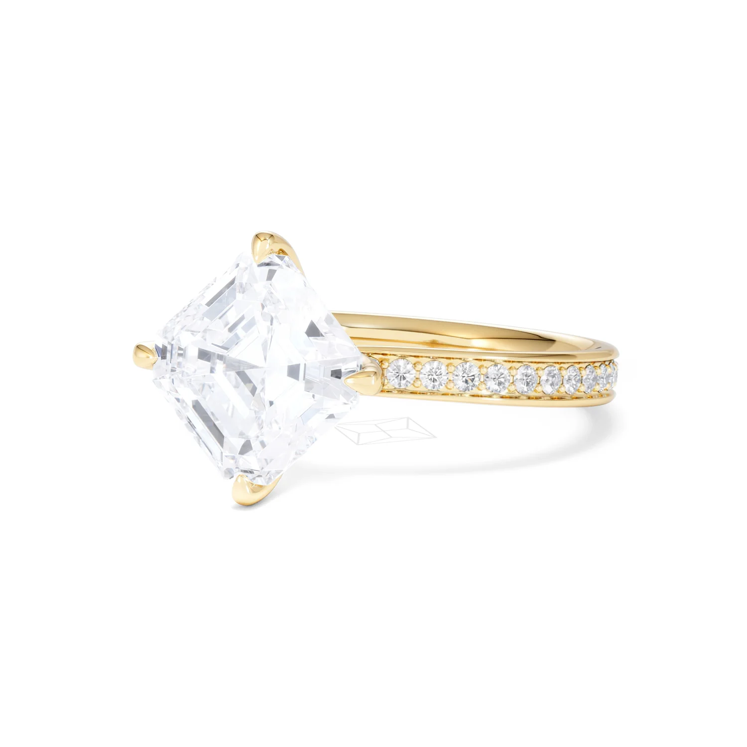 Origin Twist 3.00ct Asscher Cut Lab Diamond Solitaire Engagement Ring with Side Stones in 18K Yellow Gold - Image 81