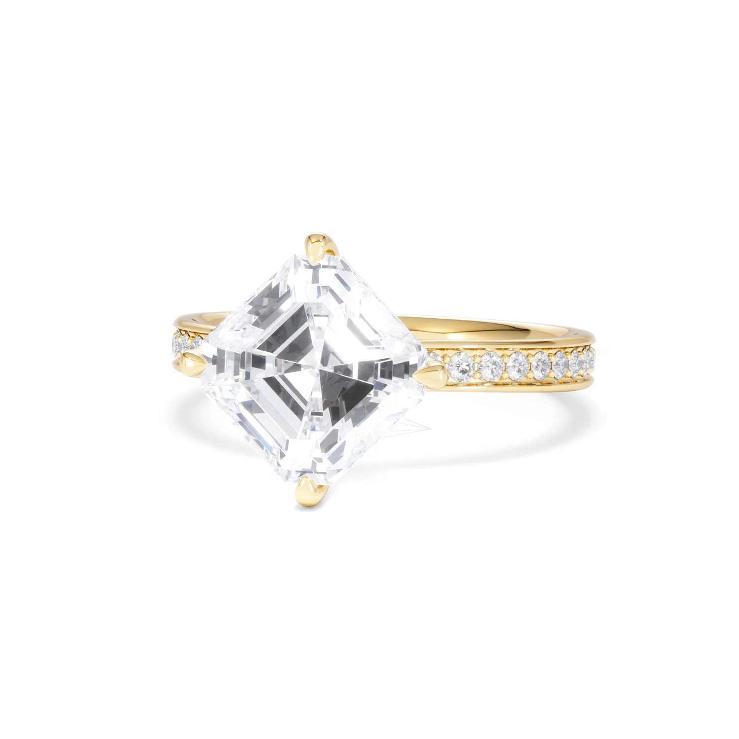 Origin Twist 3.00ct Asscher Cut Lab Diamond Solitaire Engagement Ring with Side Stones in 18K Yellow Gold - Image 84