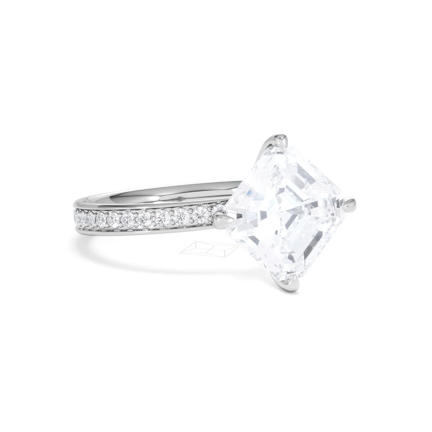 Origin Twist 3.00ct Asscher Cut Lab Diamond Solitaire Engagement Ring with Side Stones in Platinum - Image 13