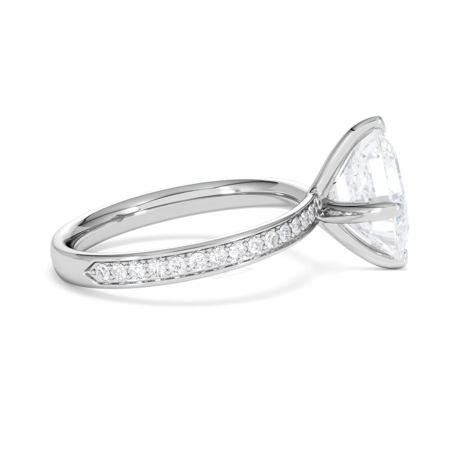 Origin Twist 3.00ct Asscher Cut Lab Diamond Solitaire Engagement Ring with Side Stones in Platinum - Image 27
