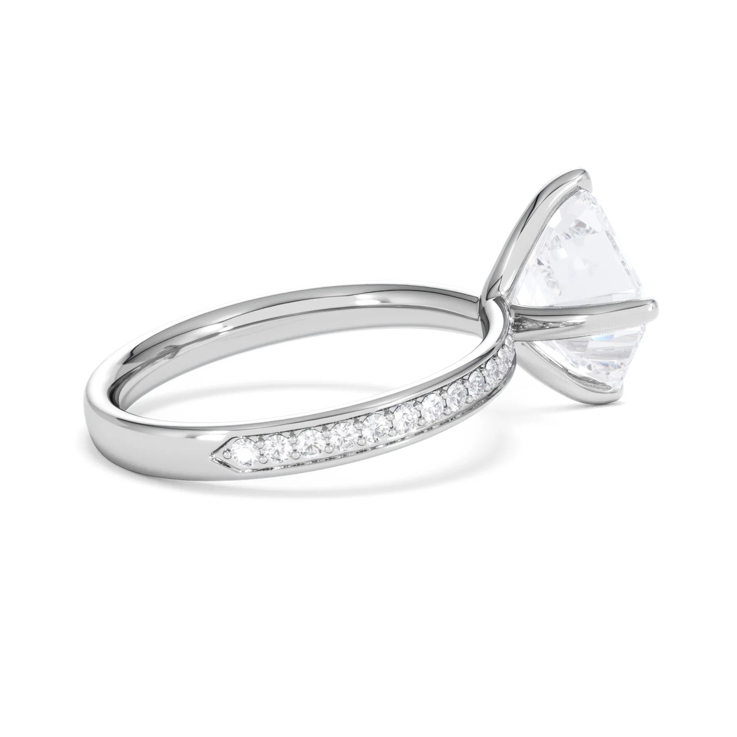 Origin Twist 3.00ct Asscher Cut Lab Diamond Solitaire Engagement Ring with Side Stones in Platinum - Image 32