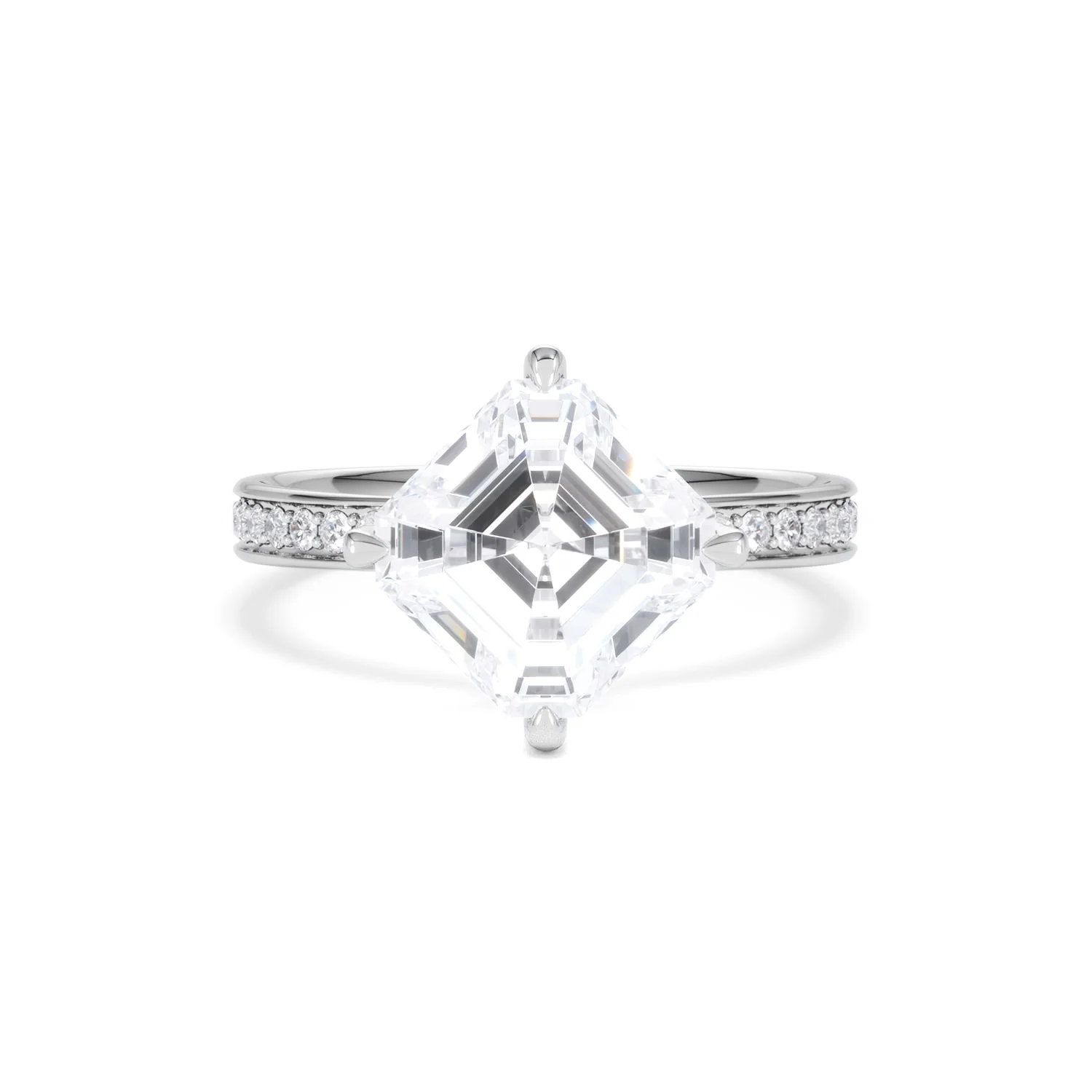 Origin Twist 3.00ct Asscher Cut Lab Diamond Solitaire Engagement Ring with Side Stones in Platinum - Image 7