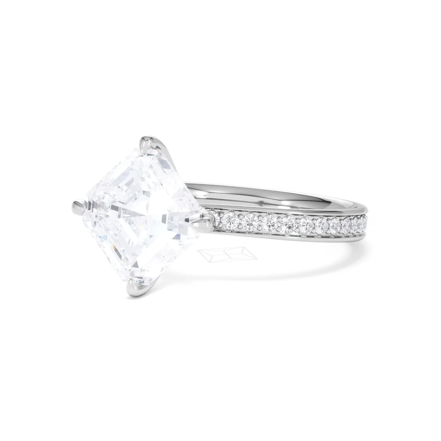 Origin Twist 3.00ct Asscher Cut Lab Diamond Solitaire Engagement Ring with Side Stones in Platinum - Image 80