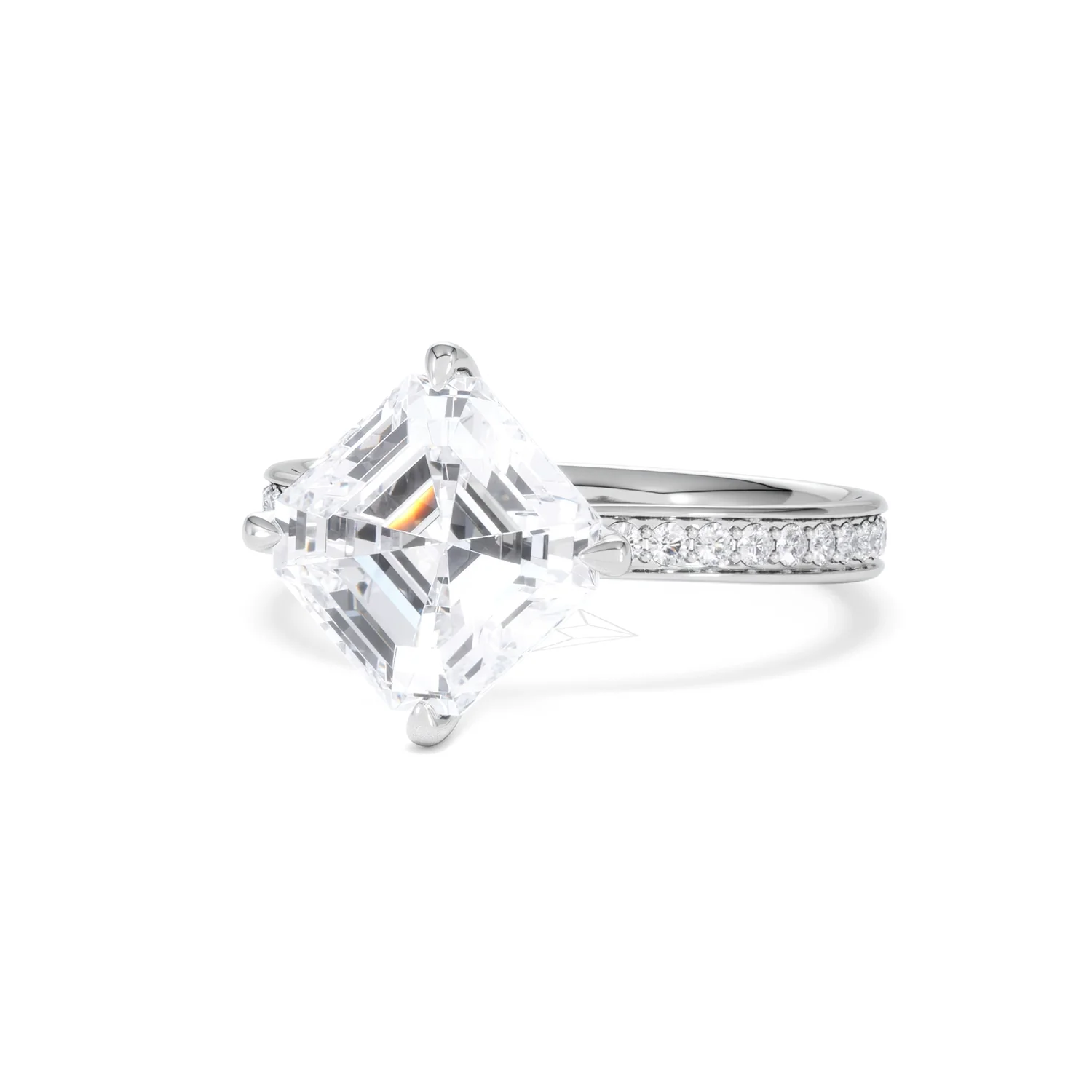 Origin Twist 3.00ct Asscher Cut Lab Diamond Solitaire Engagement Ring with Side Stones in Platinum - Image 83