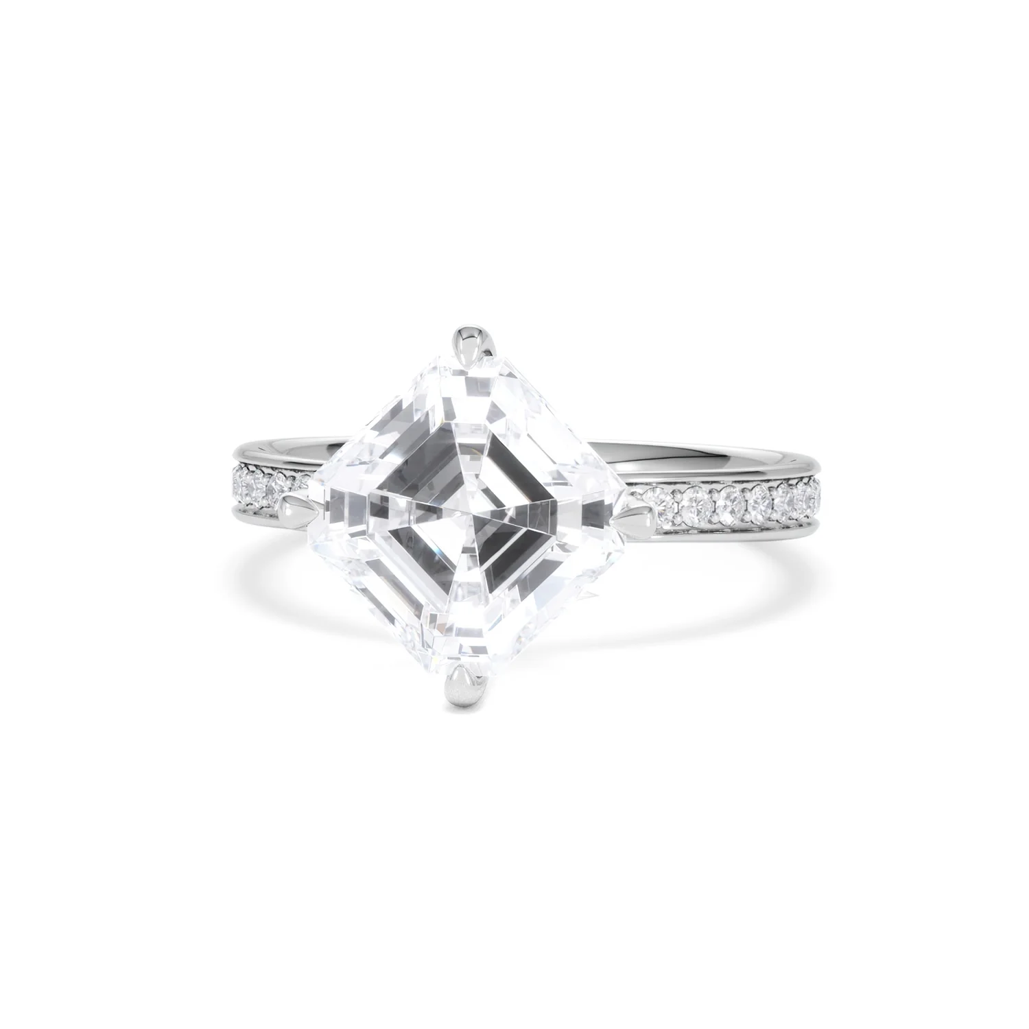 Origin Twist 3.00ct Asscher Cut Lab Diamond Solitaire Engagement Ring with Side Stones in Platinum - Image 85