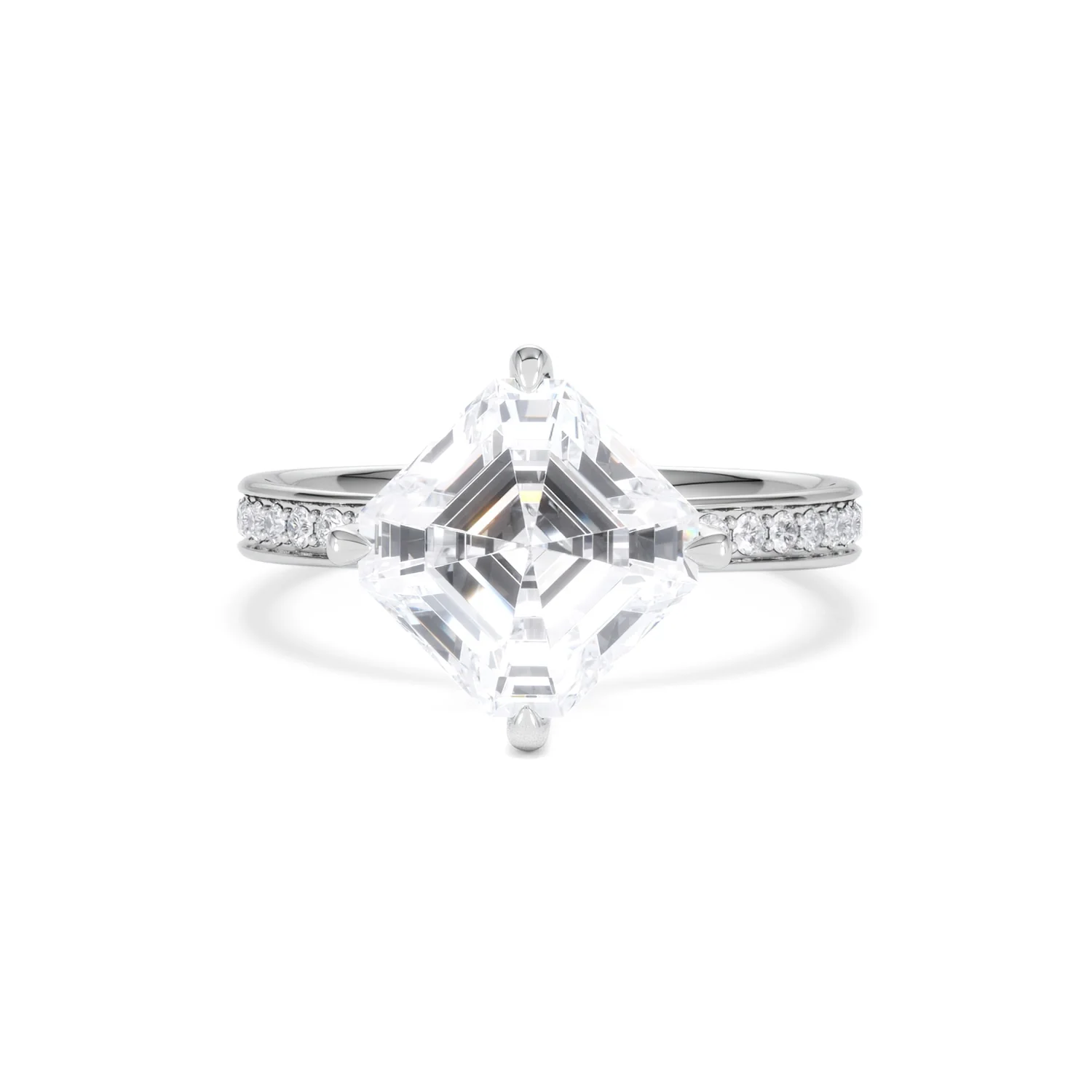 Origin Twist 3.00ct Asscher Cut Lab Diamond Solitaire Engagement Ring with Side Stones in Platinum - Image 86