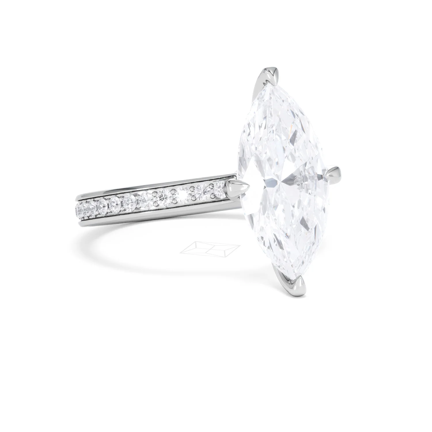 Origin Twist 3.00ct Marquise Cut Lab Diamond Solitaire Engagement Ring with Side Stones in 18K White Gold - Image 13