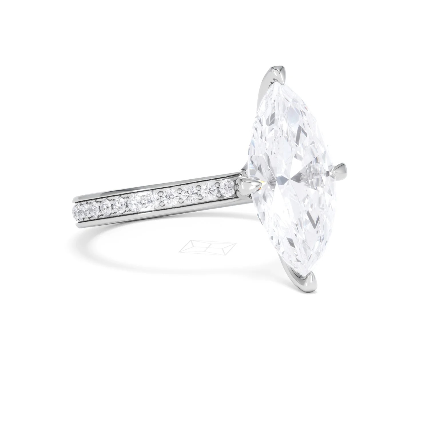 Origin Twist 3.00ct Marquise Cut Lab Diamond Solitaire Engagement Ring with Side Stones in 18K White Gold - Image 14