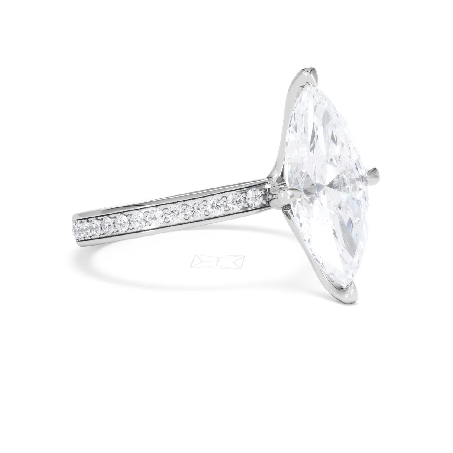 Origin Twist 3.00ct Marquise Cut Lab Diamond Solitaire Engagement Ring with Side Stones in 18K White Gold - Image 16