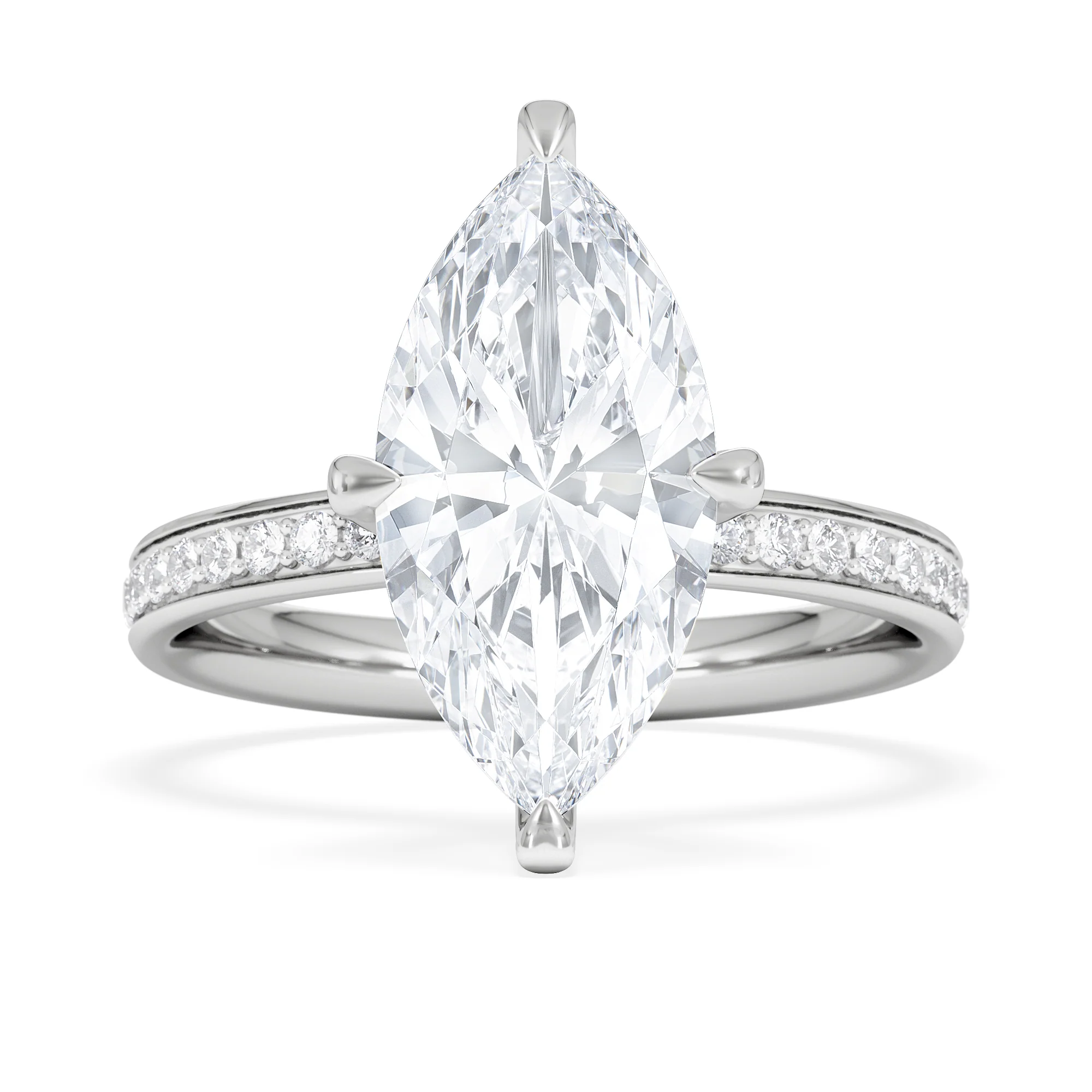 Origin Twist 3.00ct Marquise Cut Lab Diamond Solitaire Engagement Ring with Side Stones in 18K White Gold - Image 6