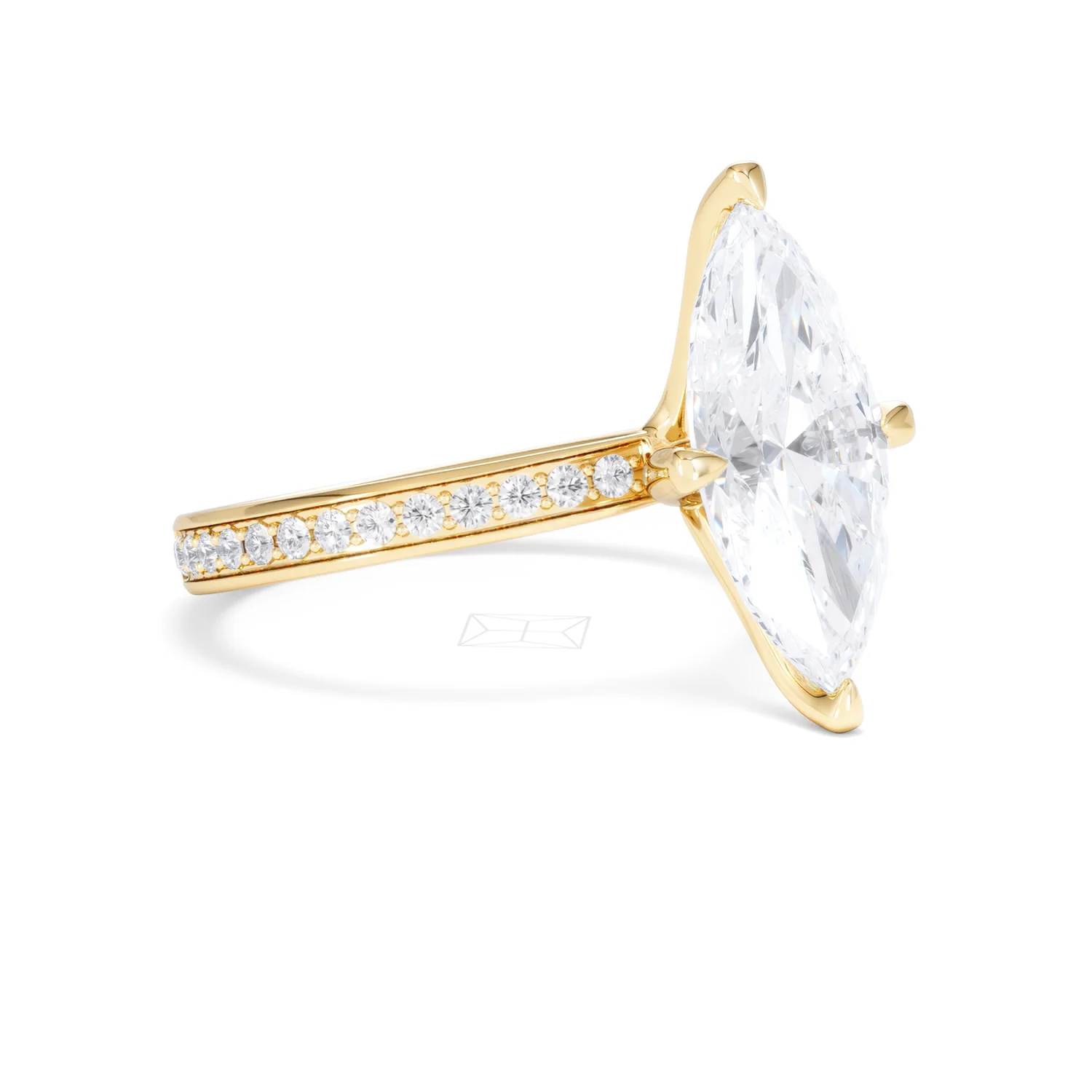 Origin Twist 3.00ct Marquise Cut Lab Diamond Solitaire Engagement Ring with Side Stones in 18K Yellow Gold - Image 16