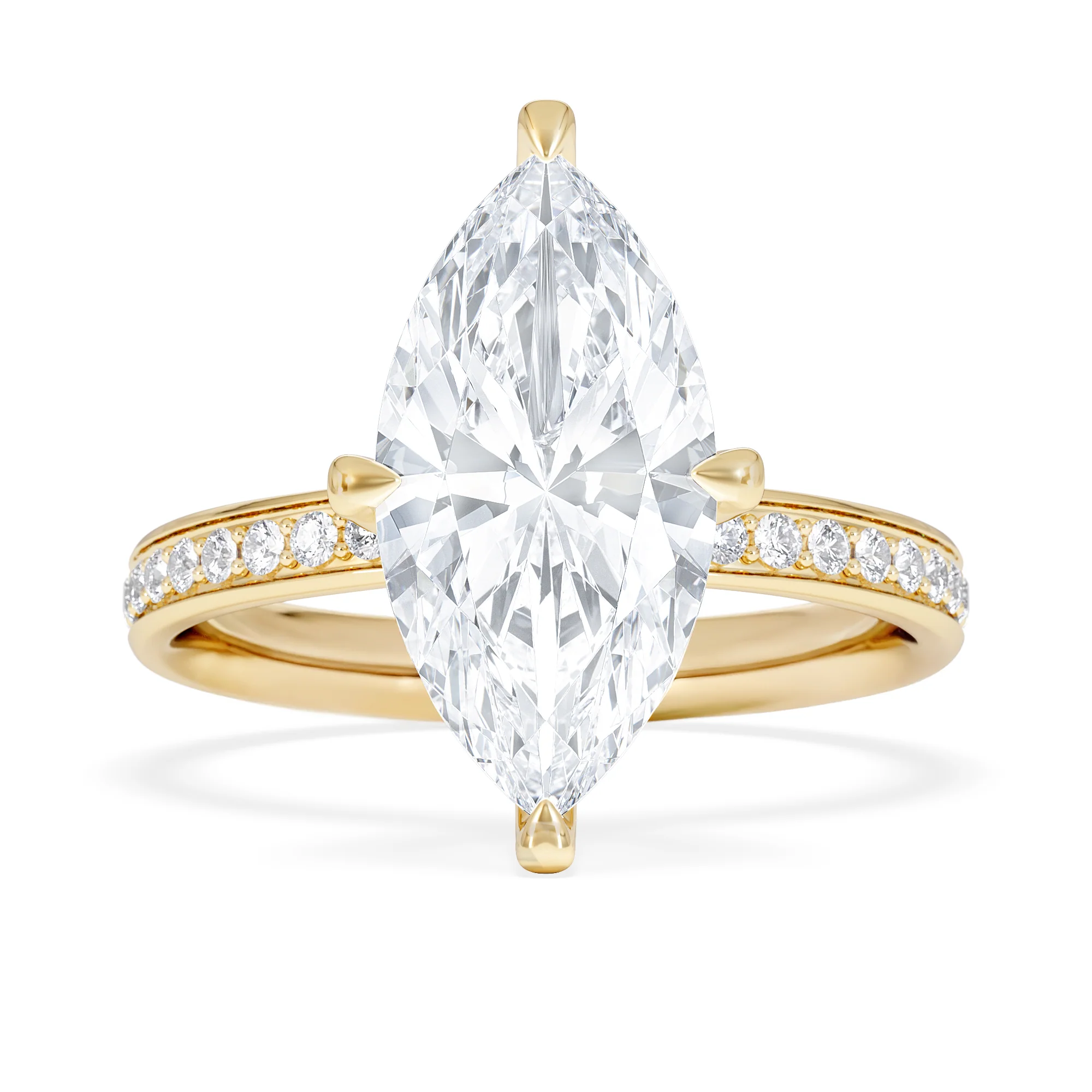 Origin Twist 3.00ct Marquise Cut Lab Diamond Solitaire Engagement Ring with Side Stones in 18K Yellow Gold - Image 6