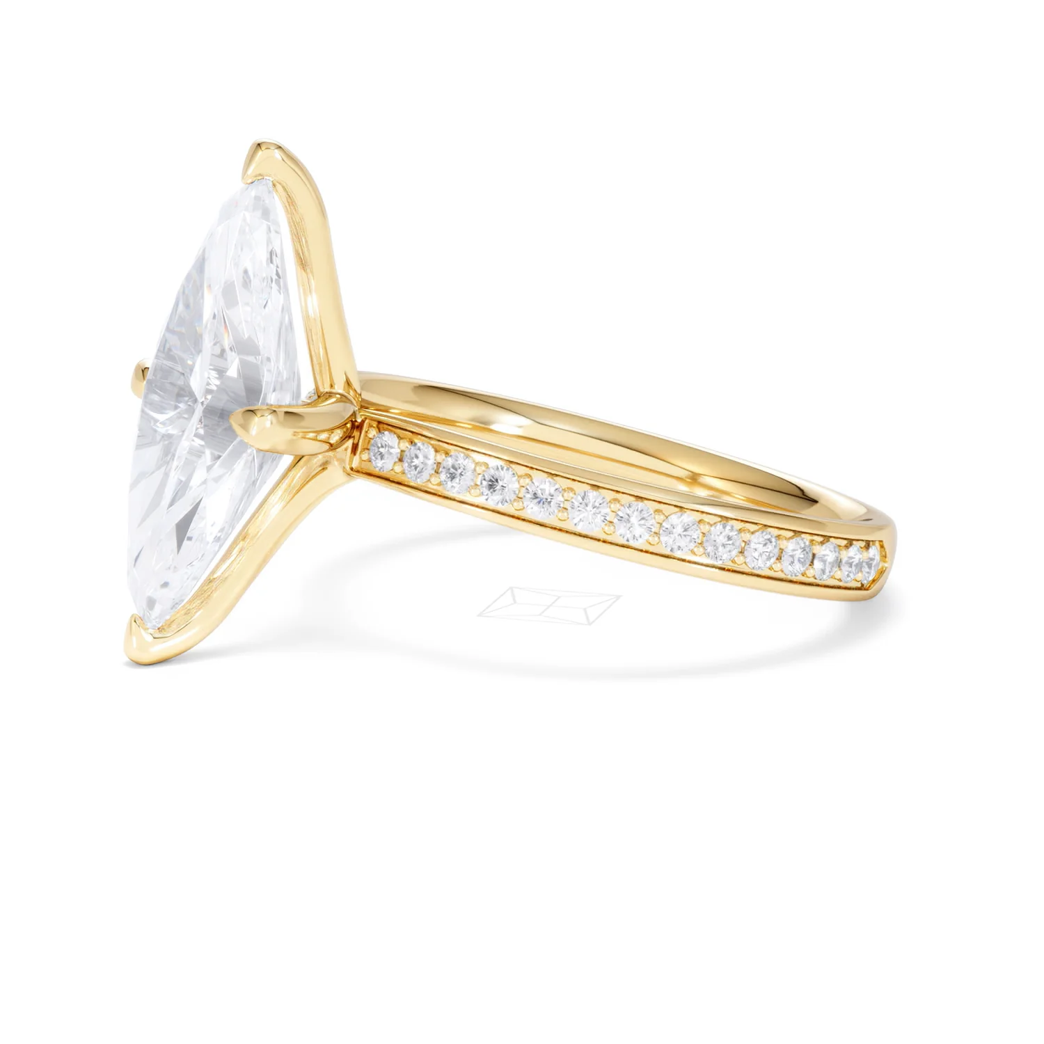Origin Twist 3.00ct Marquise Cut Lab Diamond Solitaire Engagement Ring with Side Stones in 18K Yellow Gold - Image 73