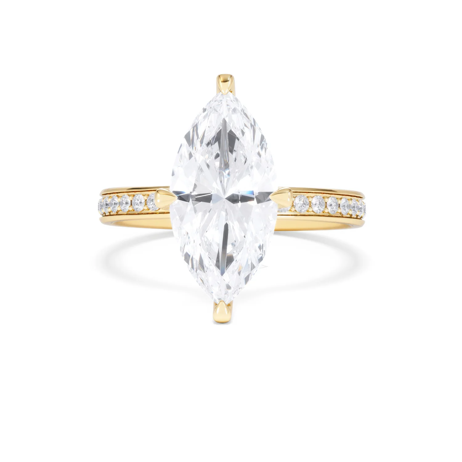 Origin Twist 3.00ct Marquise Cut Lab Diamond Solitaire Engagement Ring with Side Stones in 18K Yellow Gold - Image 86