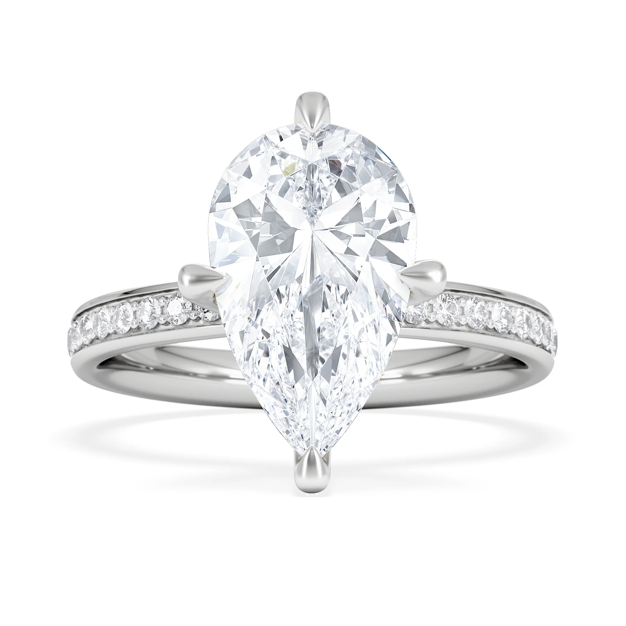 Origin Twist 3.00ct Pear Cut Lab Diamond Solitaire Engagement Ring with Side Stones in 18K White Gold - Image 6