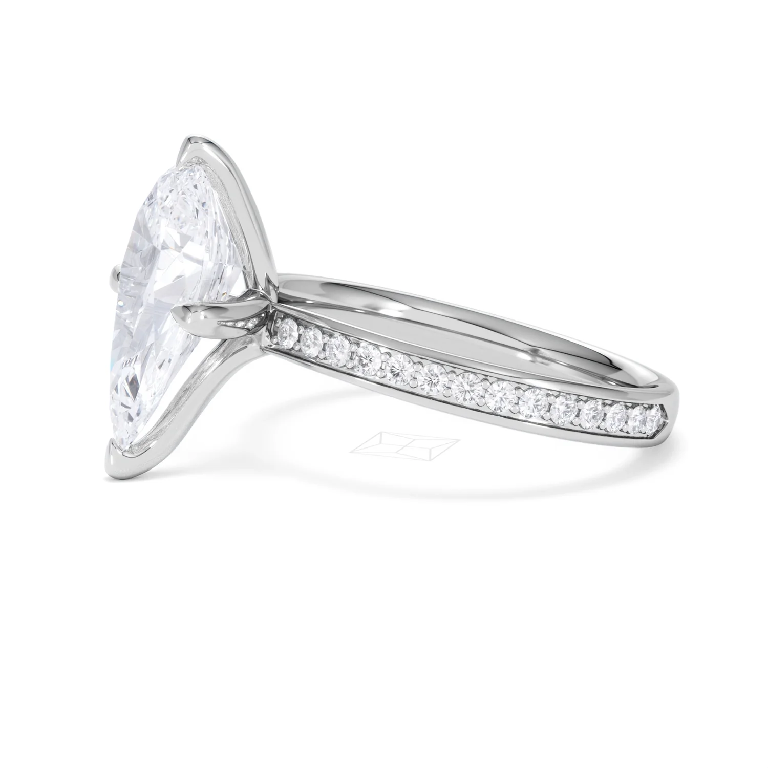 Origin Twist 3.00ct Pear Cut Lab Diamond Solitaire Engagement Ring with Side Stones in 18K White Gold - Image 72