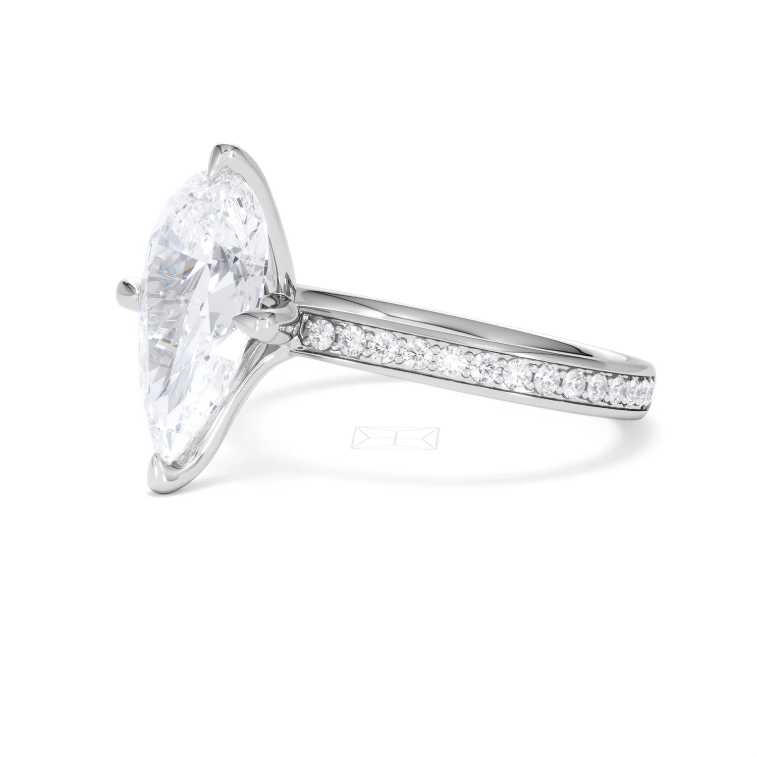 Origin Twist 3.00ct Pear Cut Lab Diamond Solitaire Engagement Ring with Side Stones in 18K White Gold - Image 76