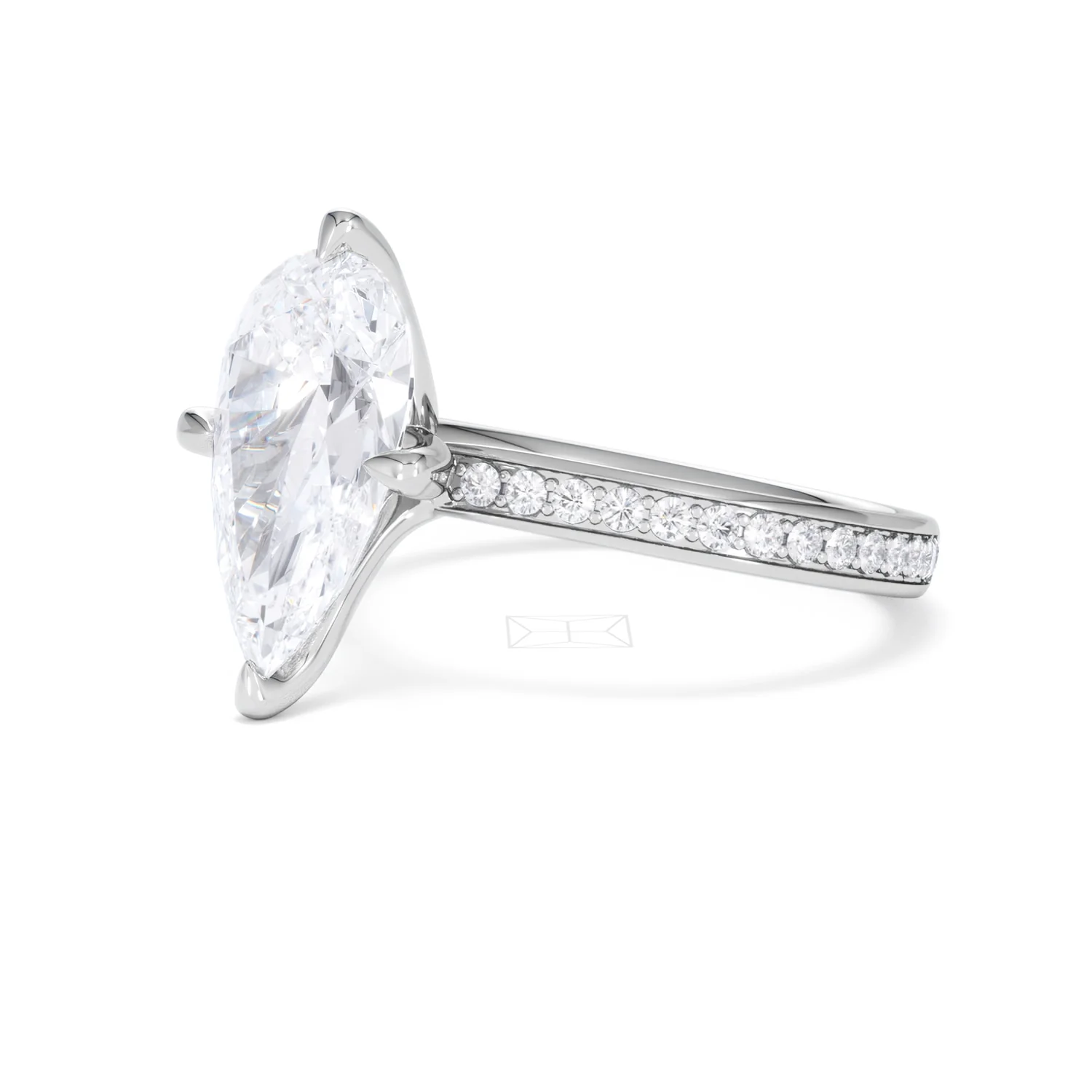 Origin Twist 3.00ct Pear Cut Lab Diamond Solitaire Engagement Ring with Side Stones in 18K White Gold - Image 77