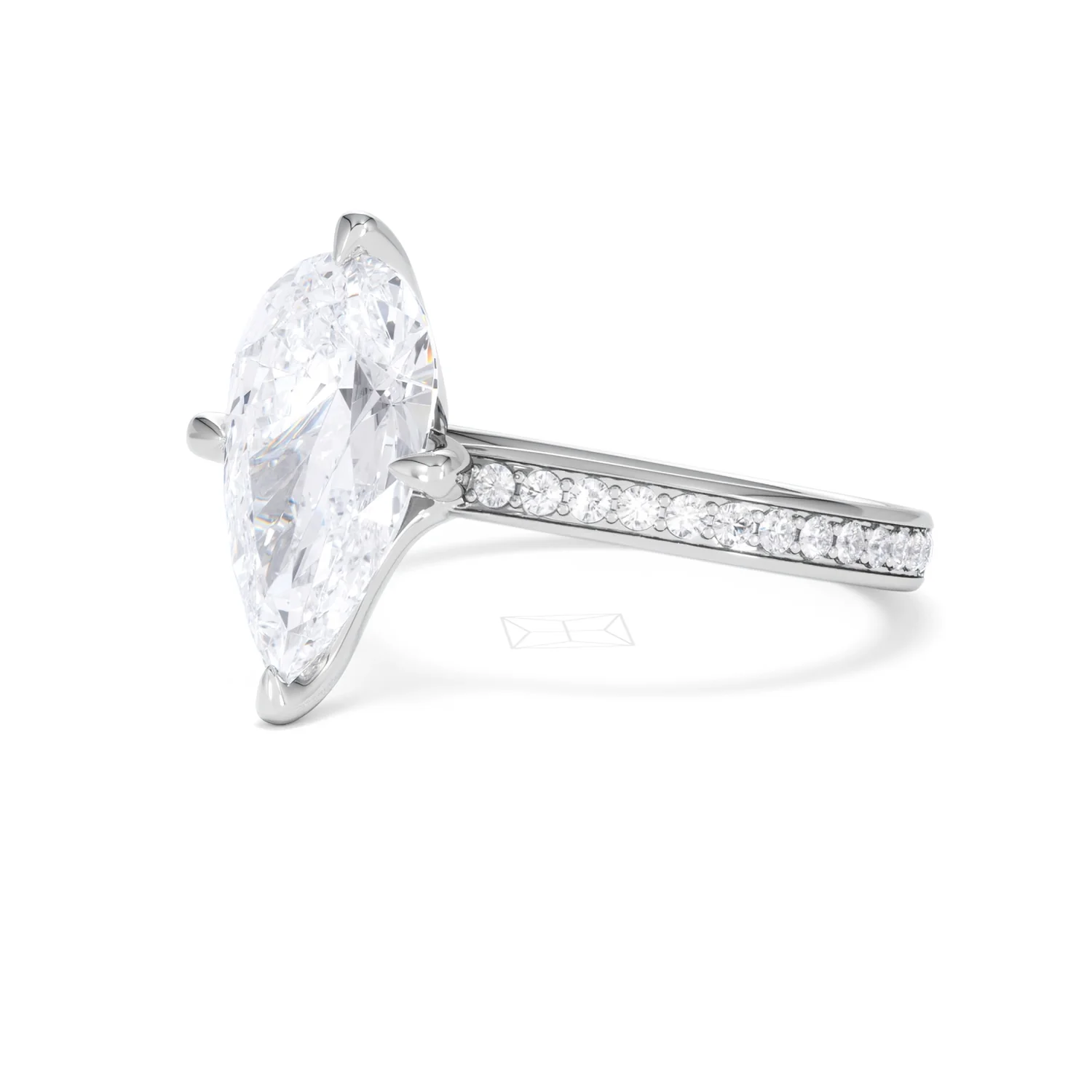 Origin Twist 3.00ct Pear Cut Lab Diamond Solitaire Engagement Ring with Side Stones in 18K White Gold - Image 78