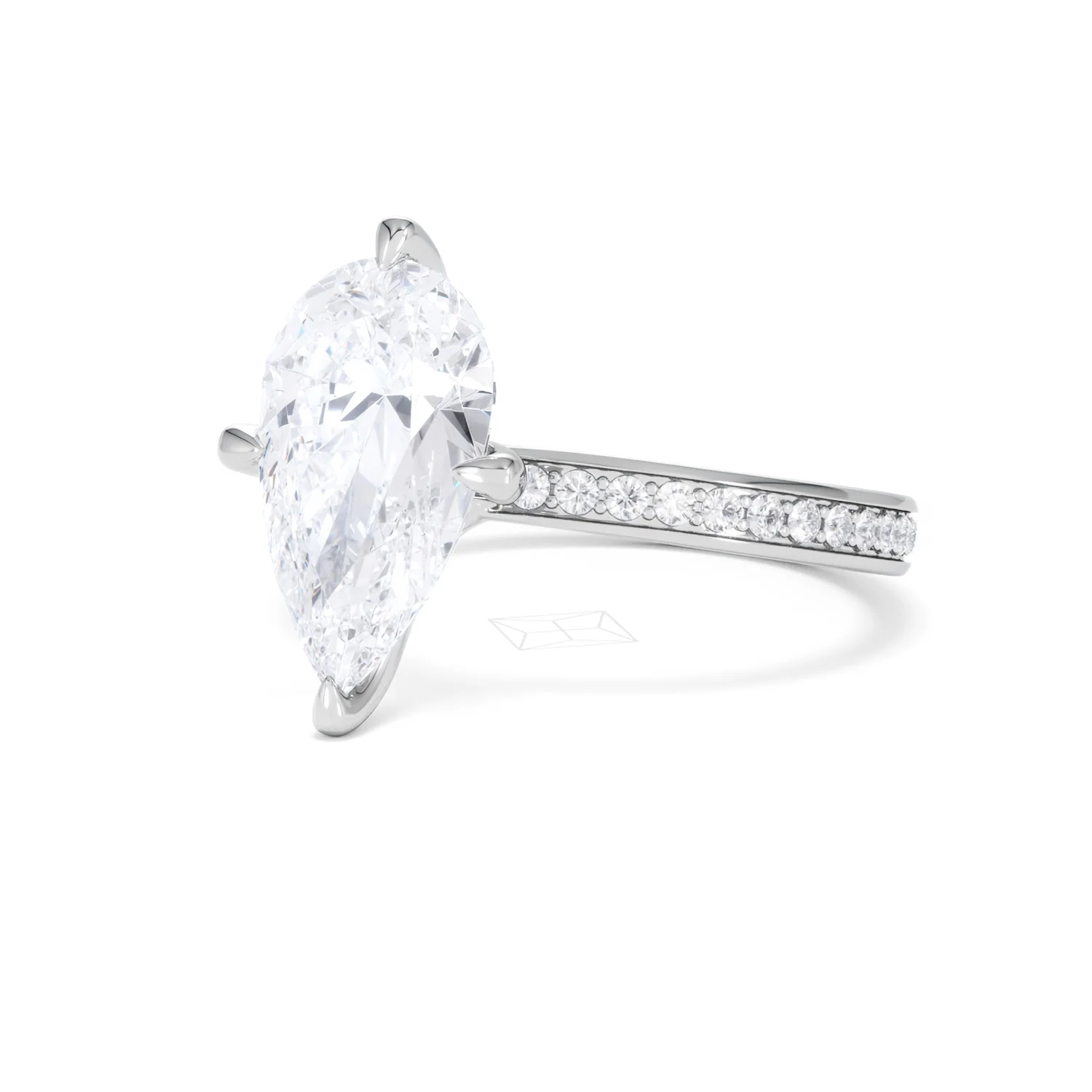 Origin Twist 3.00ct Pear Cut Lab Diamond Solitaire Engagement Ring with Side Stones in 18K White Gold - Image 80
