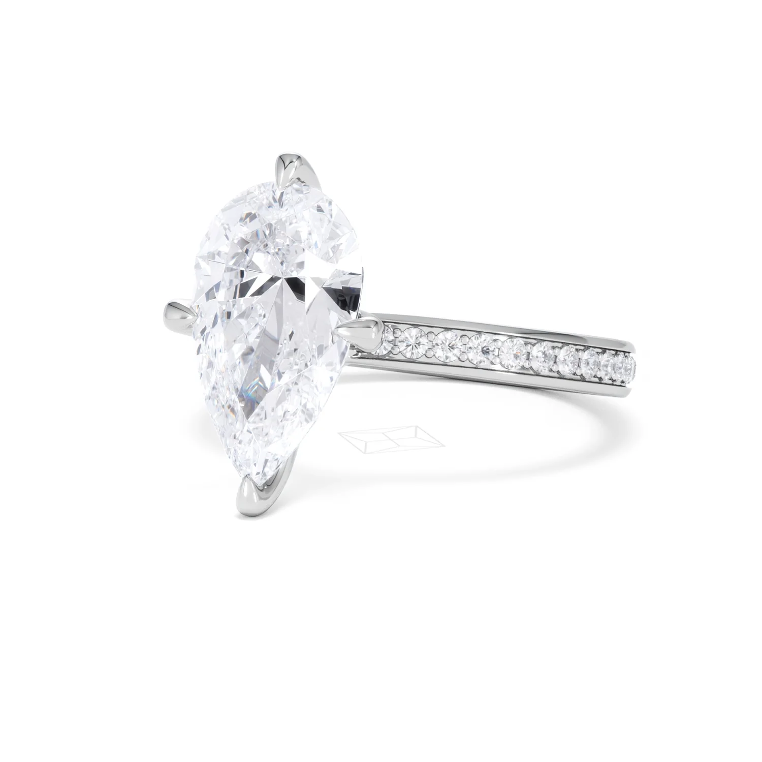 Origin Twist 3.00ct Pear Cut Lab Diamond Solitaire Engagement Ring with Side Stones in 18K White Gold - Image 81