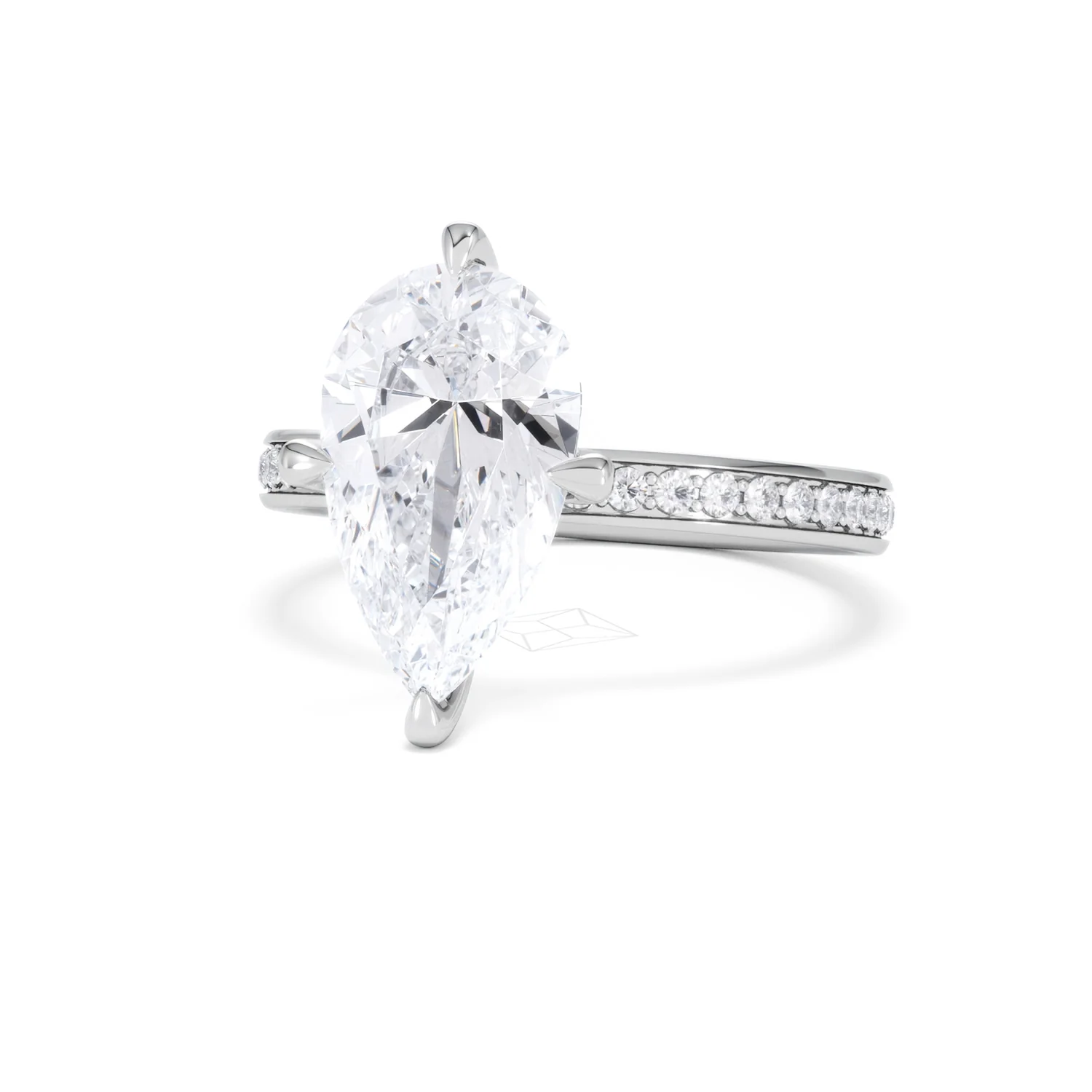 Origin Twist 3.00ct Pear Cut Lab Diamond Solitaire Engagement Ring with Side Stones in 18K White Gold - Image 83