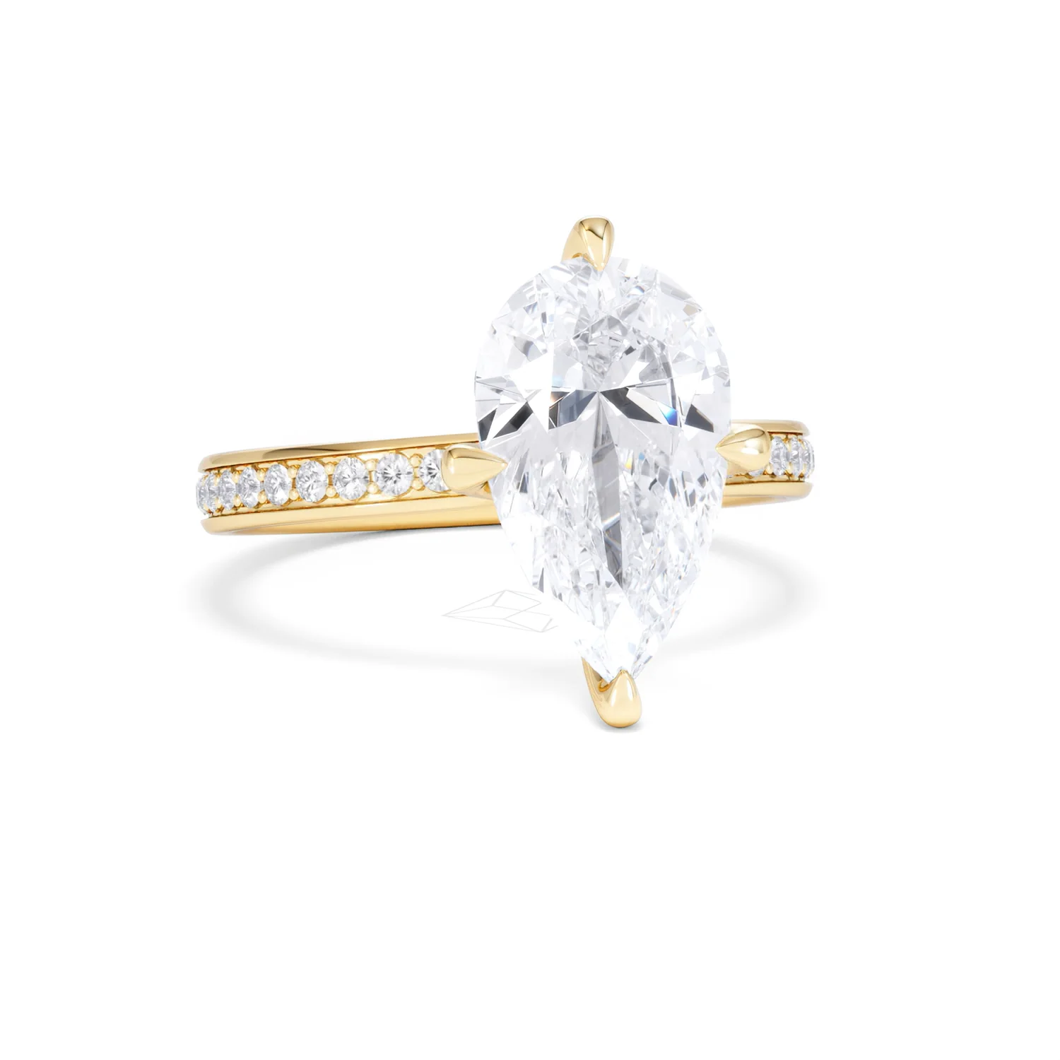 Origin Twist 3.00ct Pear Cut Lab Diamond Solitaire Engagement Ring with Side Stones in 18K Yellow Gold - Image 10