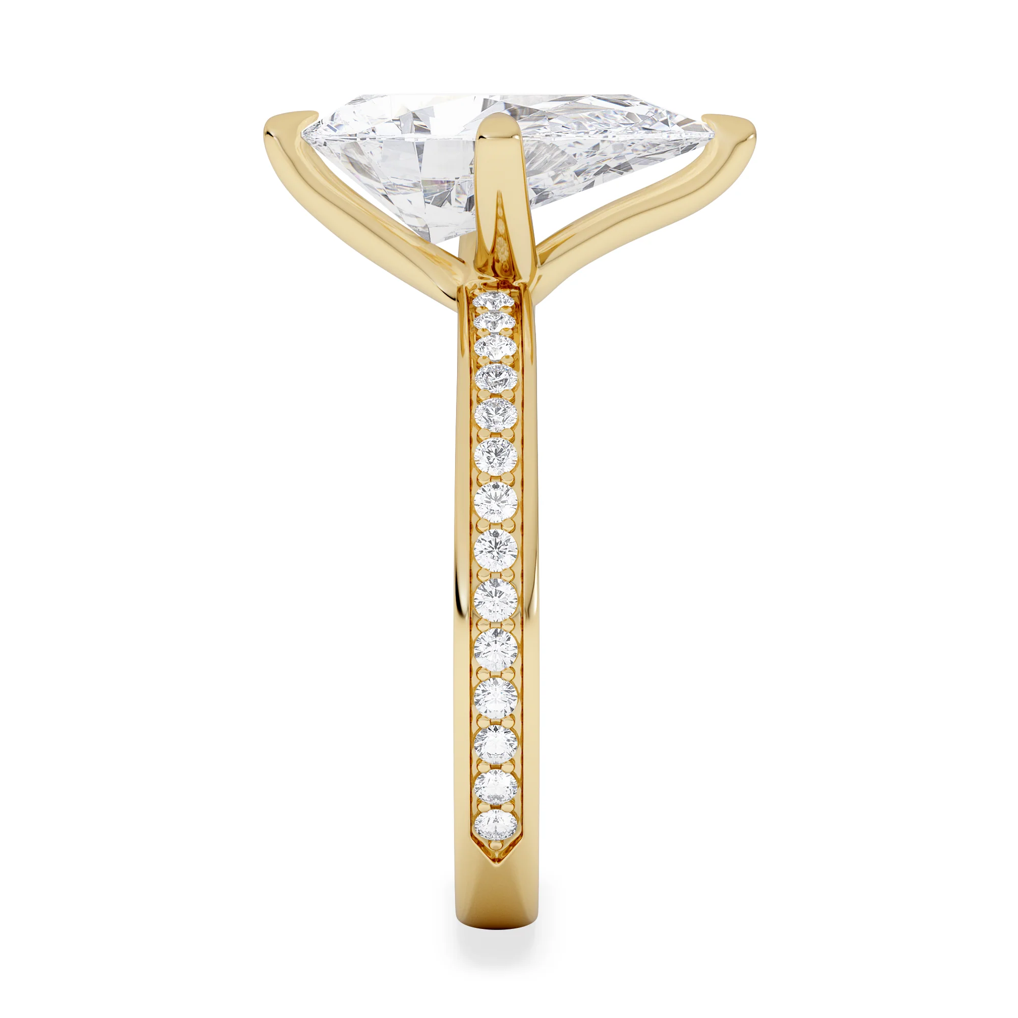 Origin Twist 3.00ct Pear Cut Lab Diamond Solitaire Engagement Ring with Side Stones in 18K Yellow Gold - Image 5