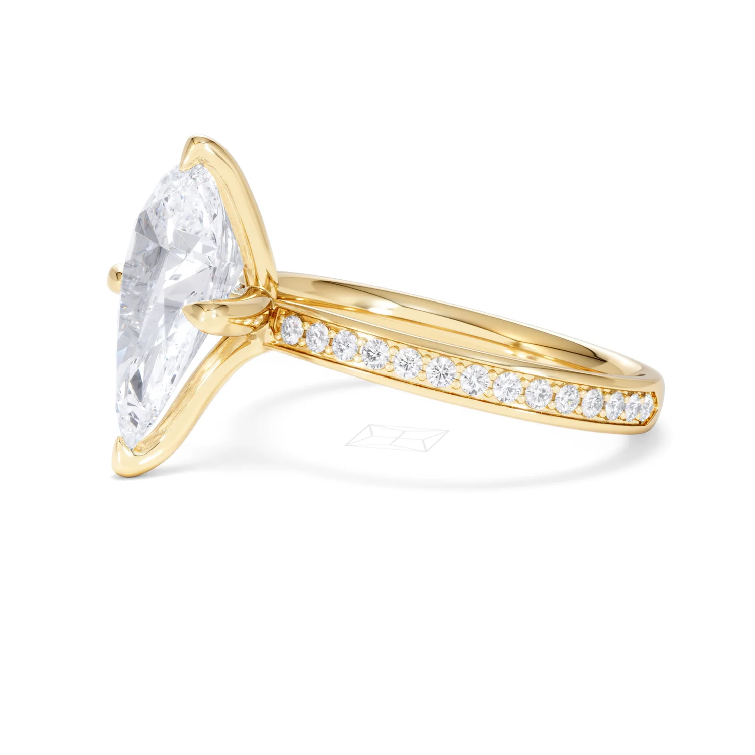 Origin Twist 3.00ct Pear Cut Lab Diamond Solitaire Engagement Ring with Side Stones in 18K Yellow Gold - Image 73