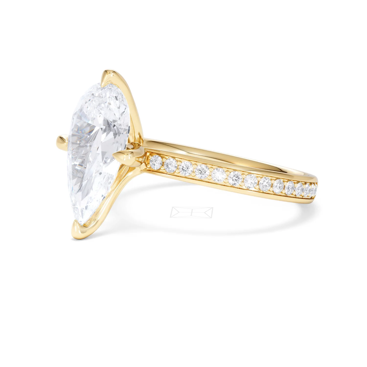 Origin Twist 3.00ct Pear Cut Lab Diamond Solitaire Engagement Ring with Side Stones in 18K Yellow Gold - Image 76