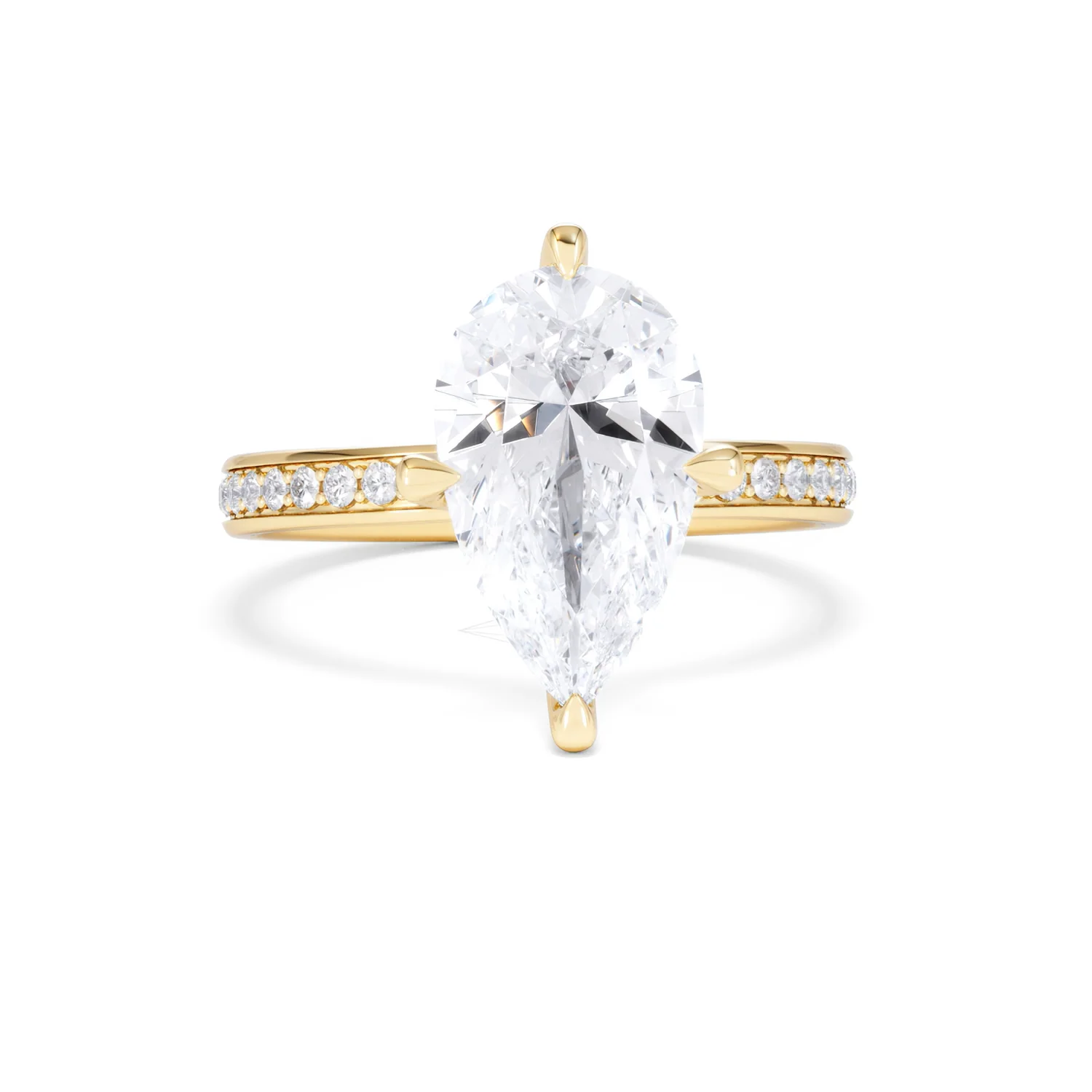 Origin Twist 3.00ct Pear Cut Lab Diamond Solitaire Engagement Ring with Side Stones in 18K Yellow Gold - Image 8