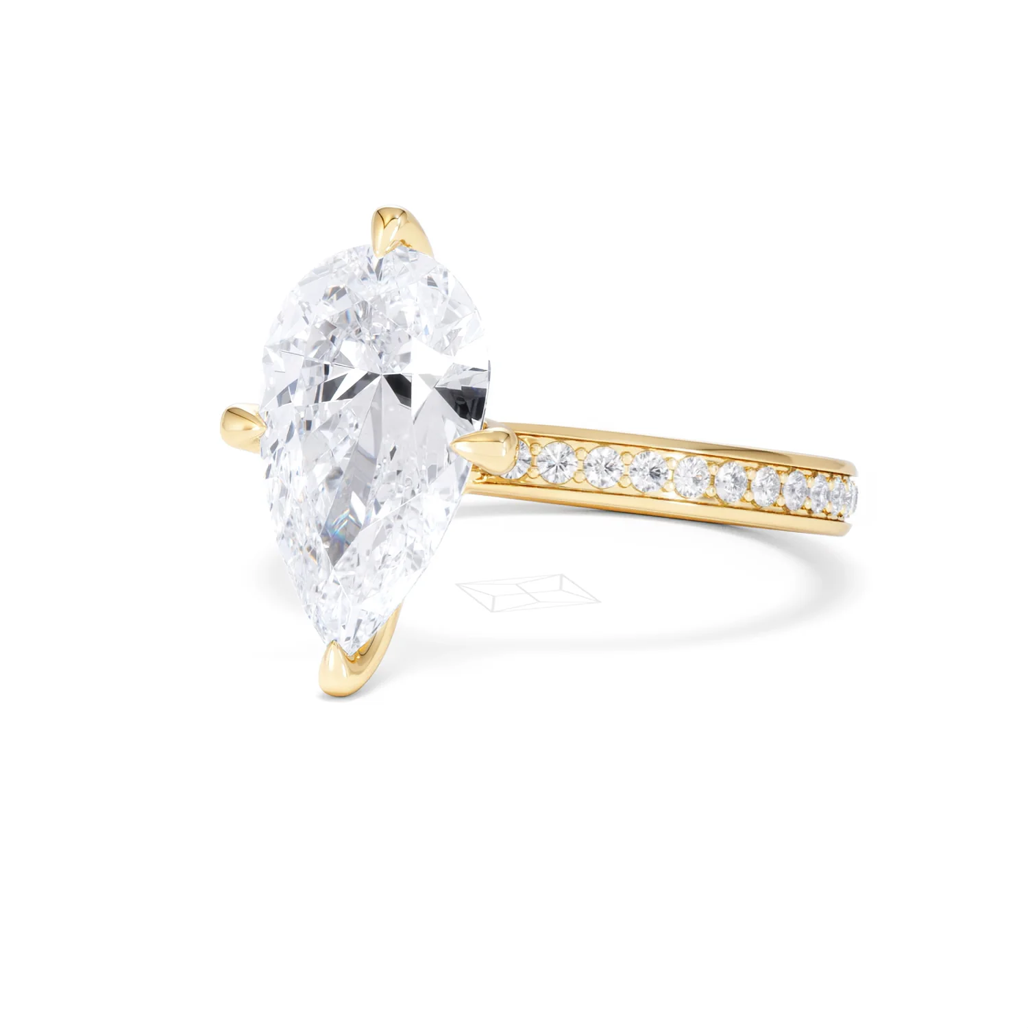 Origin Twist 3.00ct Pear Cut Lab Diamond Solitaire Engagement Ring with Side Stones in 18K Yellow Gold - Image 81
