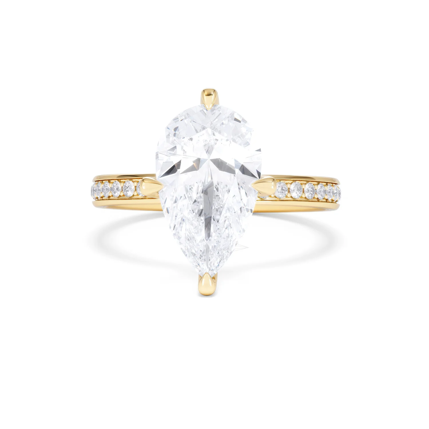 Origin Twist 3.00ct Pear Cut Lab Diamond Solitaire Engagement Ring with Side Stones in 18K Yellow Gold - Image 86