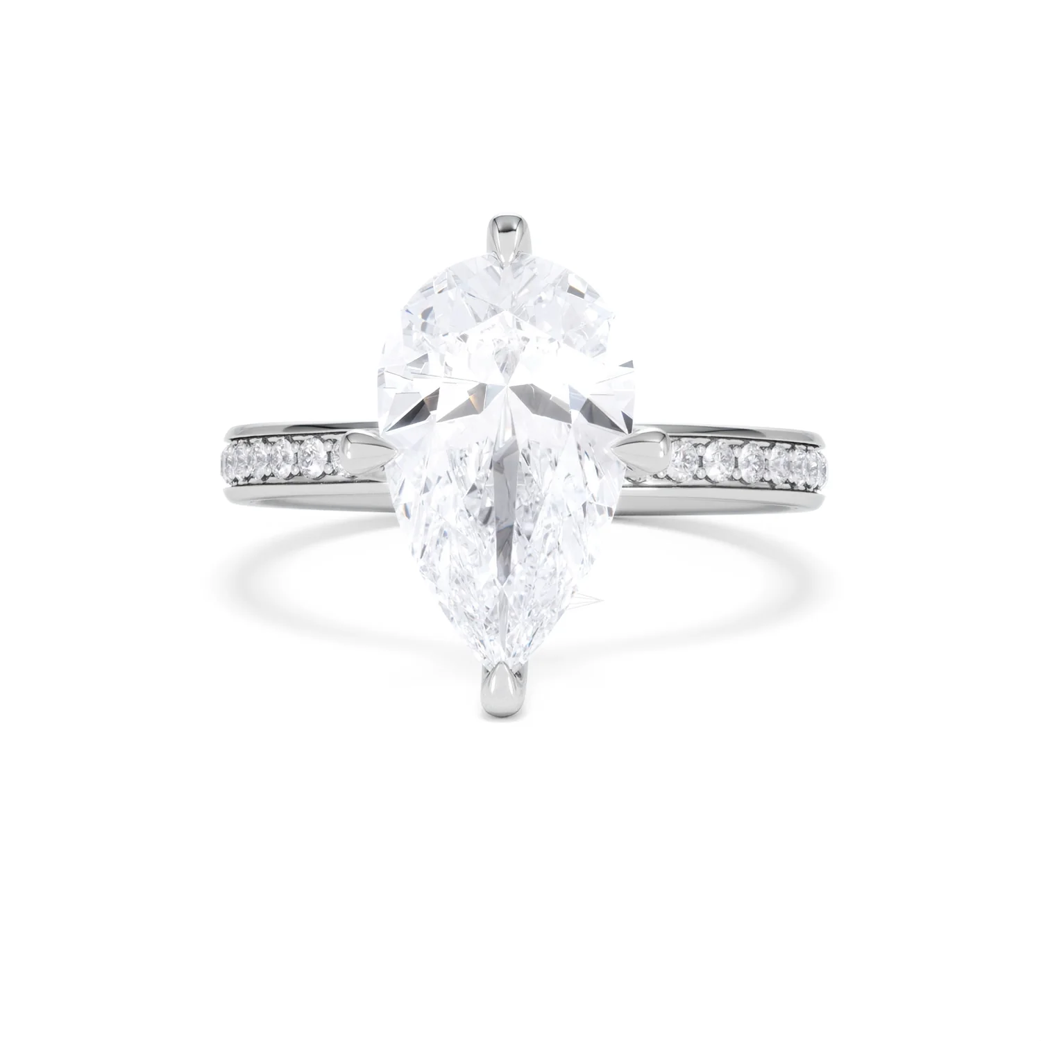 Origin Twist 3.00ct Pear Cut Lab Diamond Solitaire Engagement Ring with Side Stones in Platinum - Image 86
