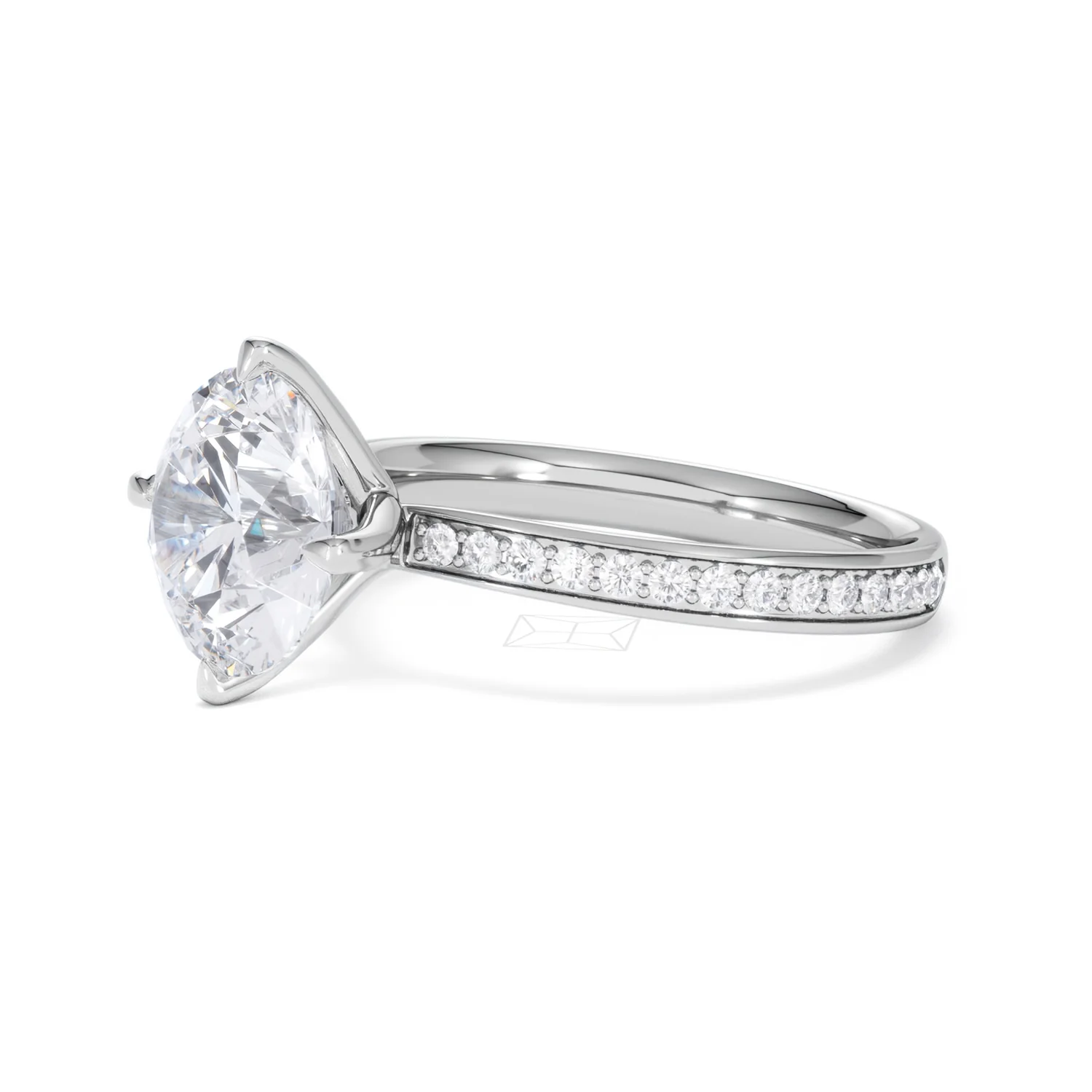 Origin Twist 3.00ct Round Cut Lab Diamond Solitaire Engagement Ring with Side Stones in 18K White Gold - Image 75