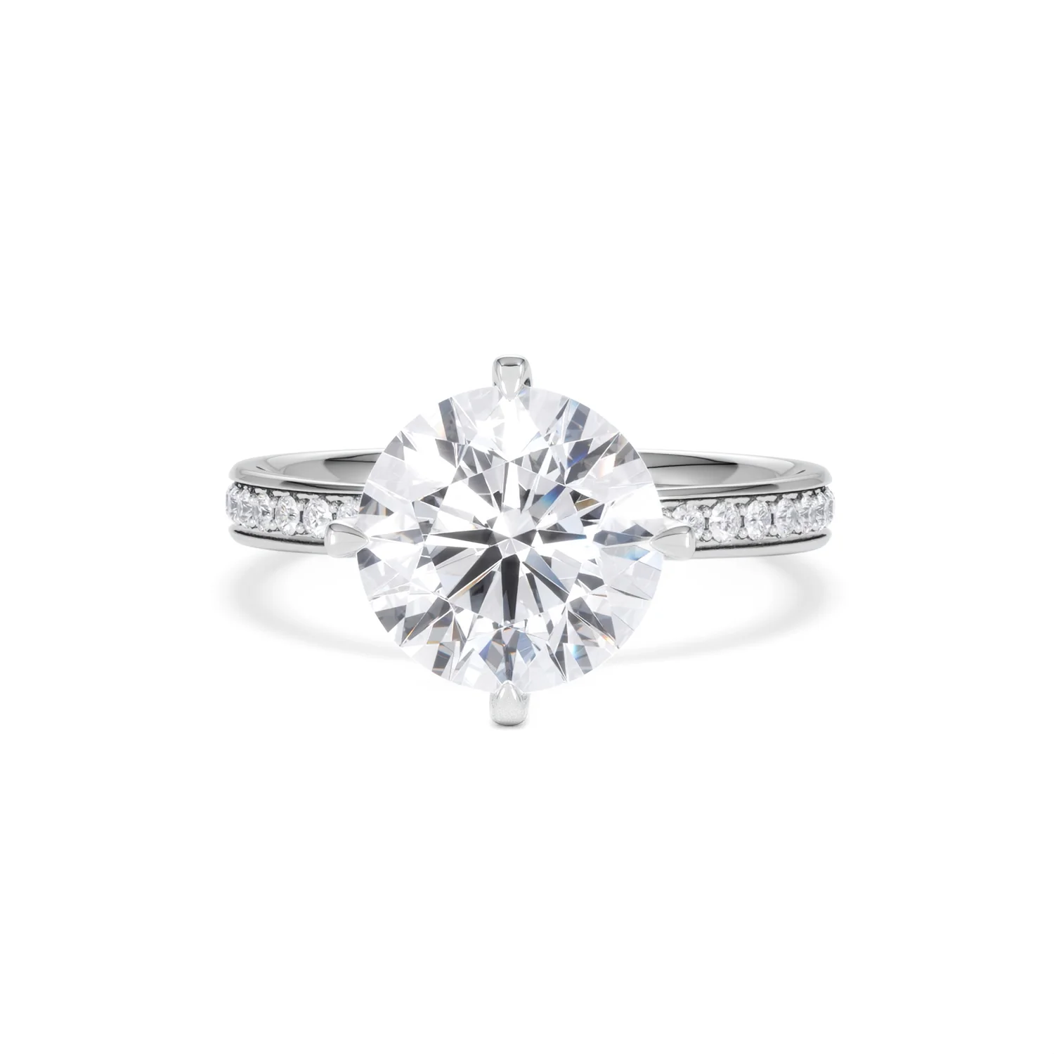 Origin Twist 3.00ct Round Cut Lab Diamond Solitaire Engagement Ring with Side Stones in 18K White Gold - Image 86