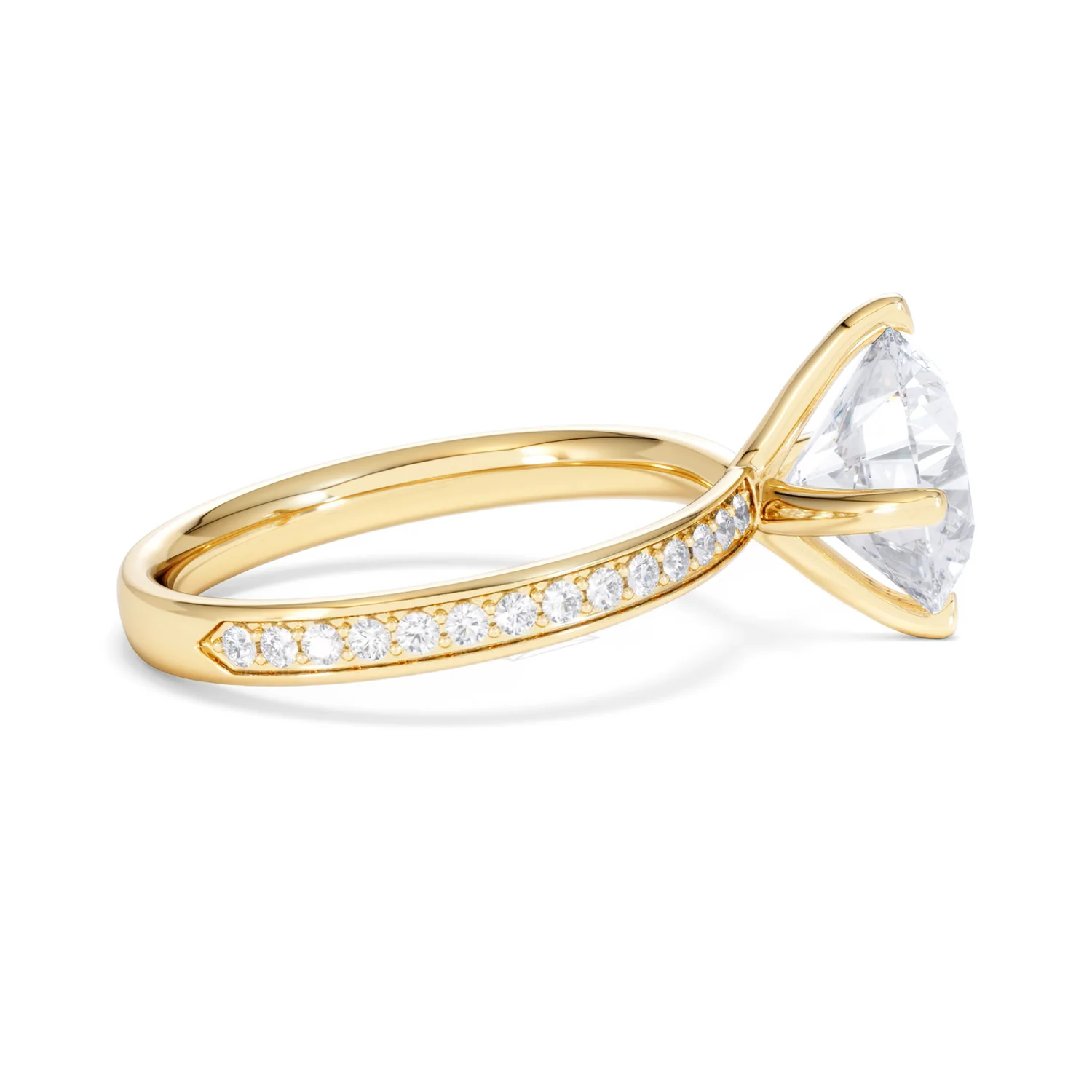 Origin Twist 3.00ct Round Cut Lab Diamond Solitaire Engagement Ring with Side Stones in 18K Yellow Gold - Image 27