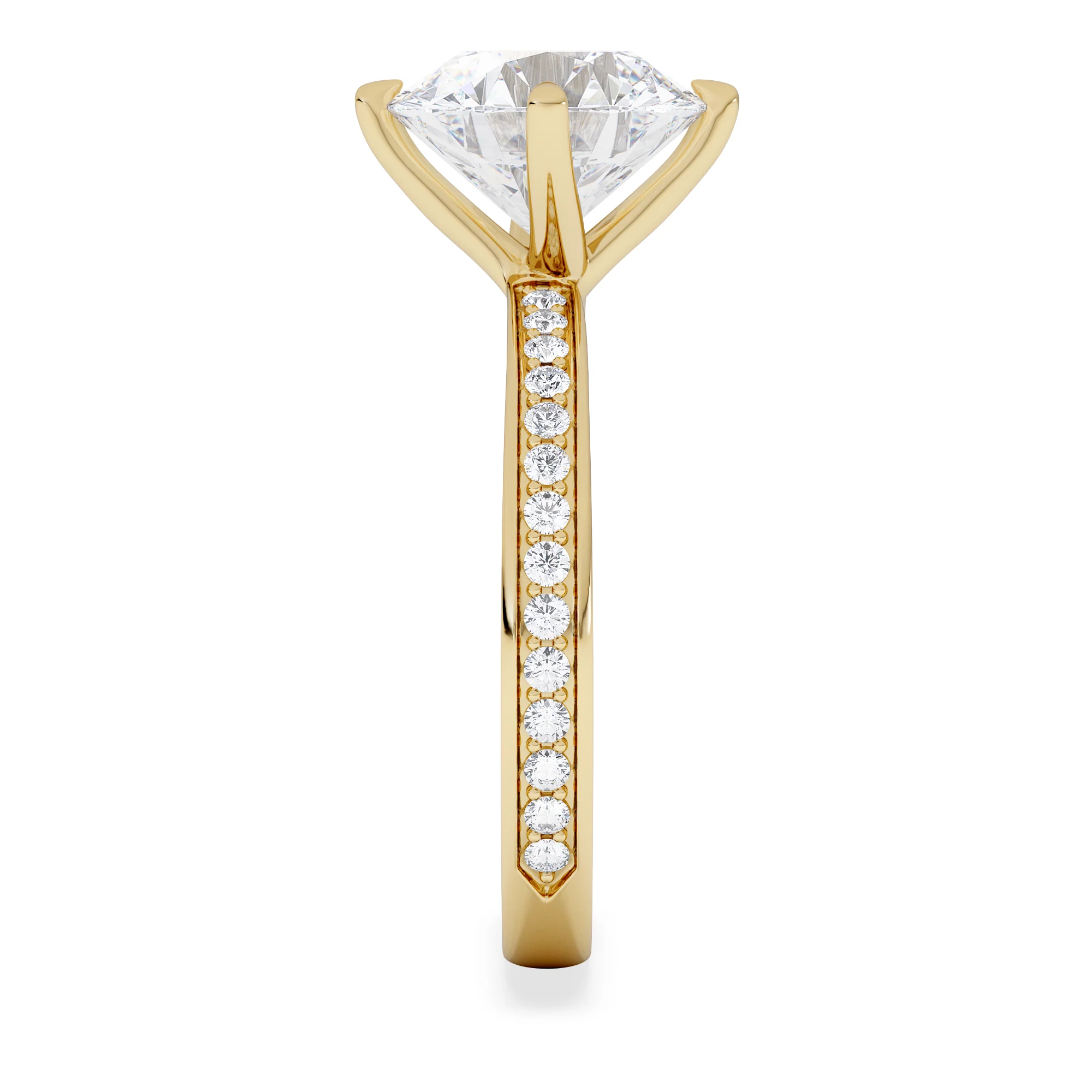 Origin Twist 3.00ct Round Cut Lab Diamond Solitaire Engagement Ring with Side Stones in 18K Yellow Gold - Image 5