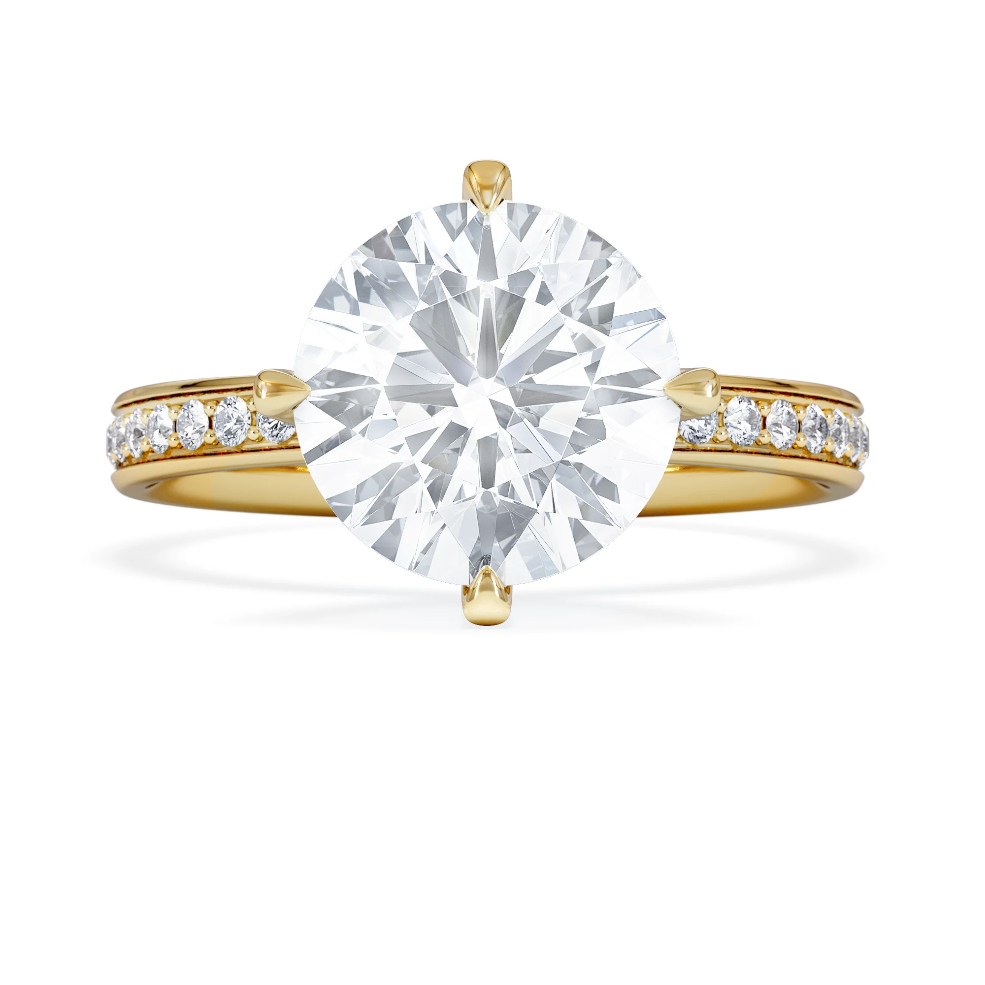 Origin Twist 3.00ct Round Cut Lab Diamond Solitaire Engagement Ring with Side Stones in 18K Yellow Gold - Image 6