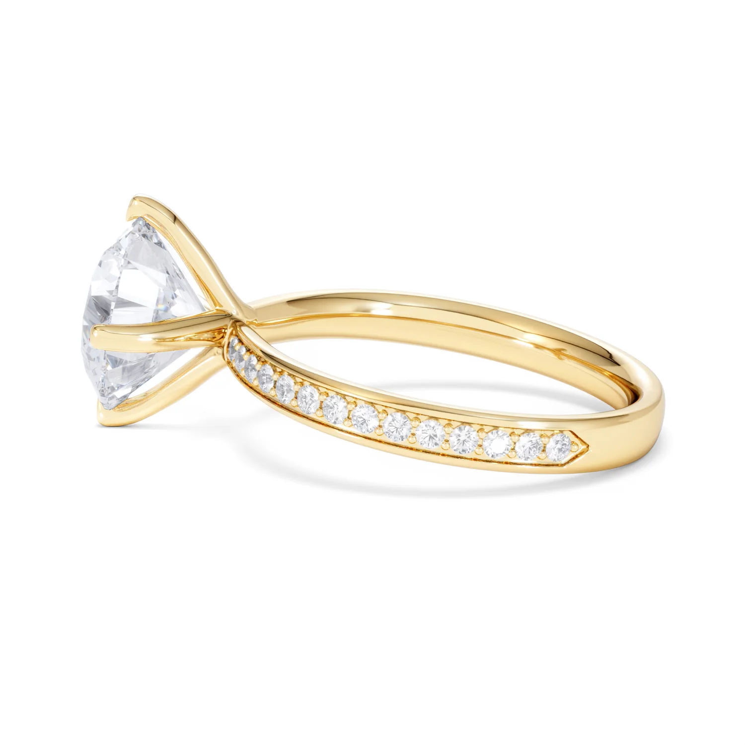 Origin Twist 3.00ct Round Cut Lab Diamond Solitaire Engagement Ring with Side Stones in 18K Yellow Gold - Image 65