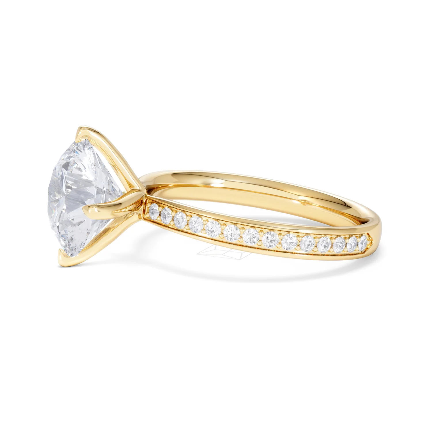 Origin Twist 3.00ct Round Cut Lab Diamond Solitaire Engagement Ring with Side Stones in 18K Yellow Gold - Image 71