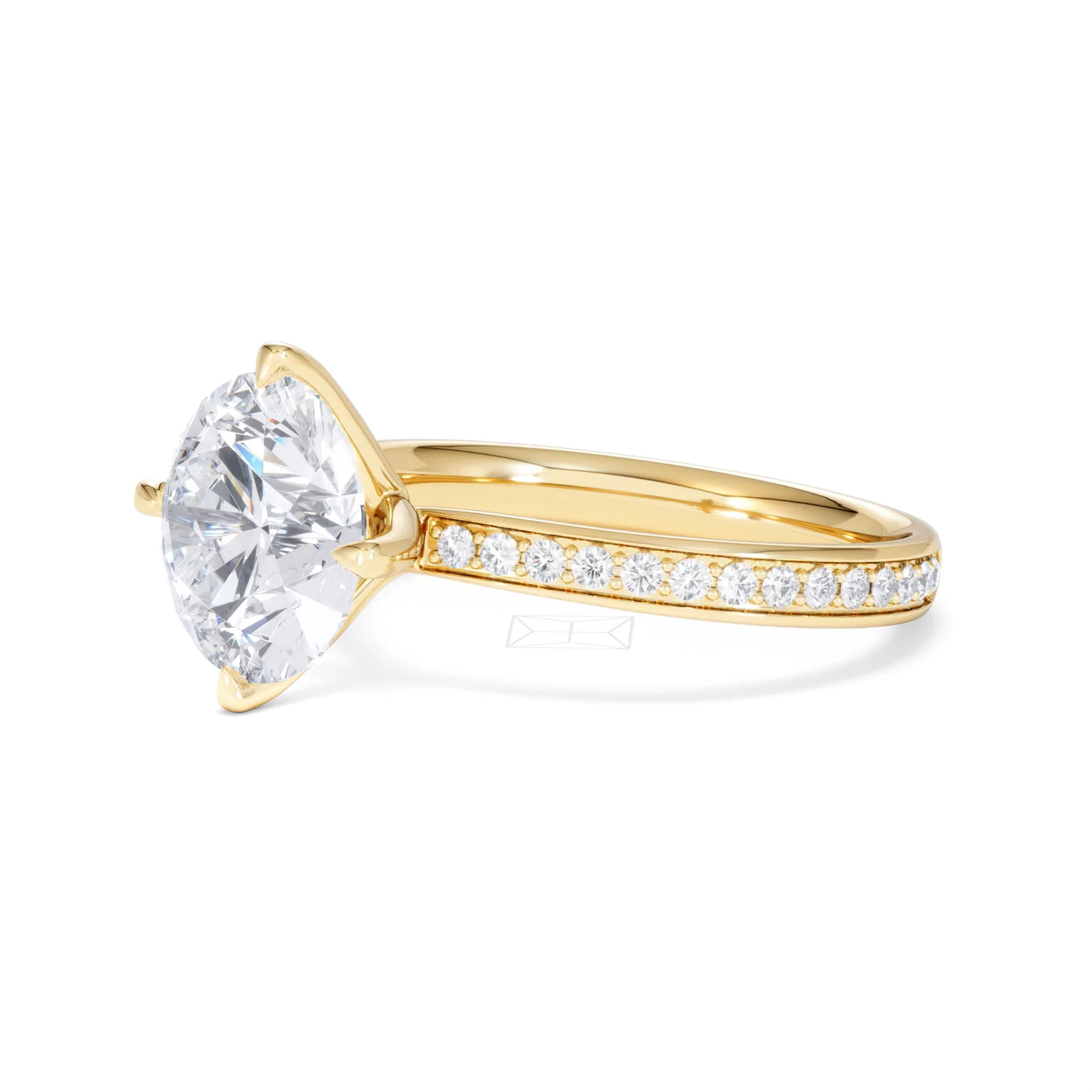 Origin Twist 3.00ct Round Cut Lab Diamond Solitaire Engagement Ring with Side Stones in 18K Yellow Gold - Image 76